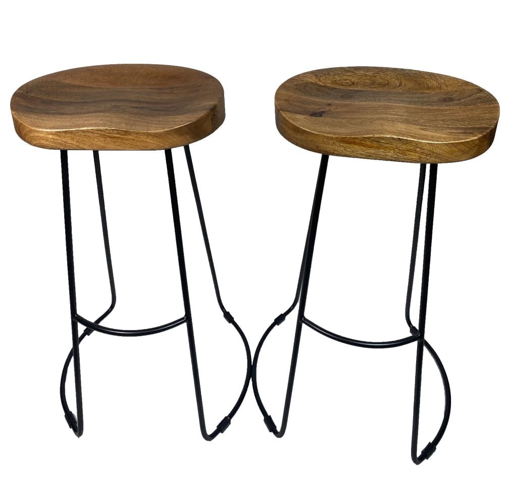 Mango Wood Tractor Seat Counter Height Bar Stools Set of 2 Set of 2  Wood Tractor Seat Bar Stools