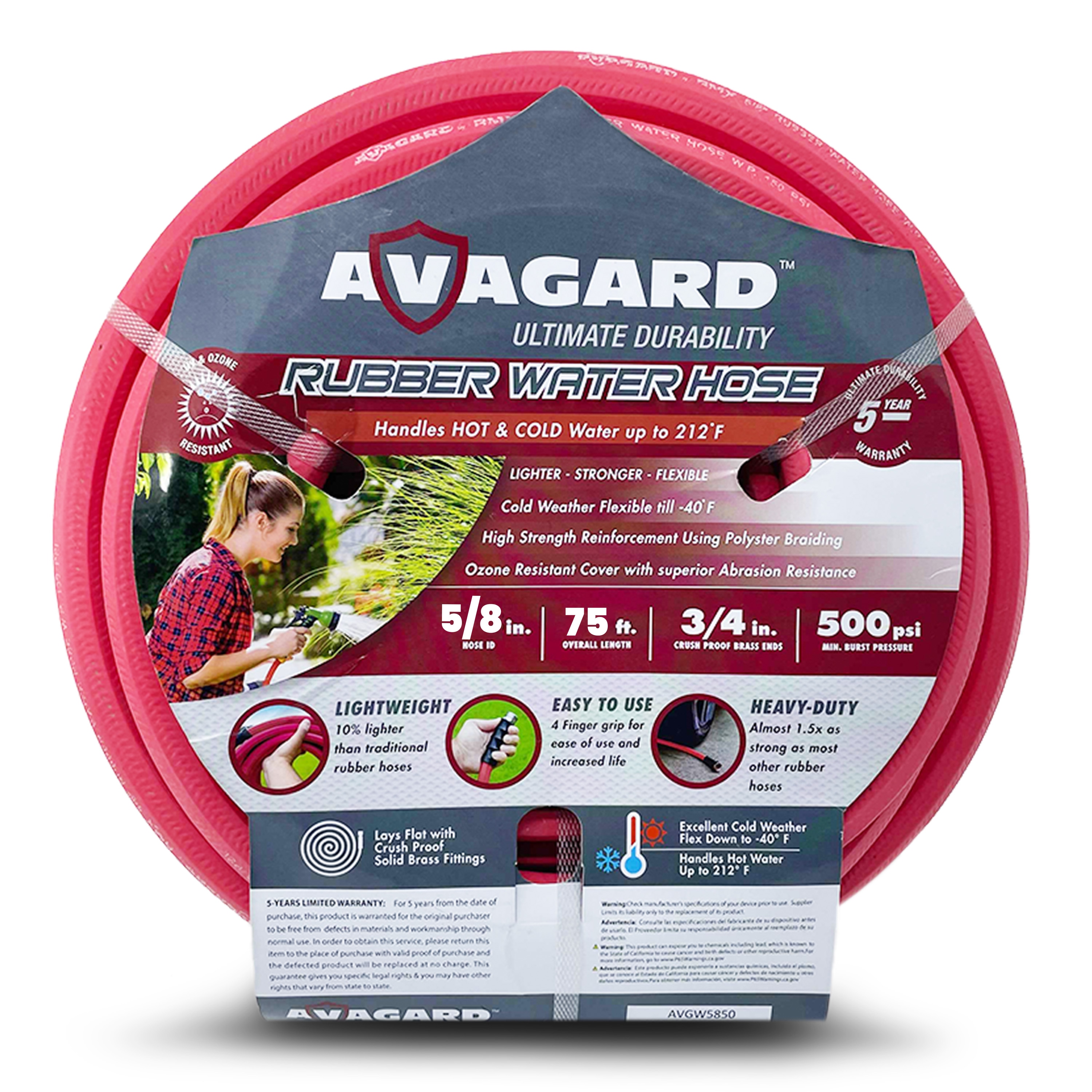 AVAGARD AVGWORD5875 5/8-in x 75-ft Heavy -Duty Kink Free Rubber Red Hose