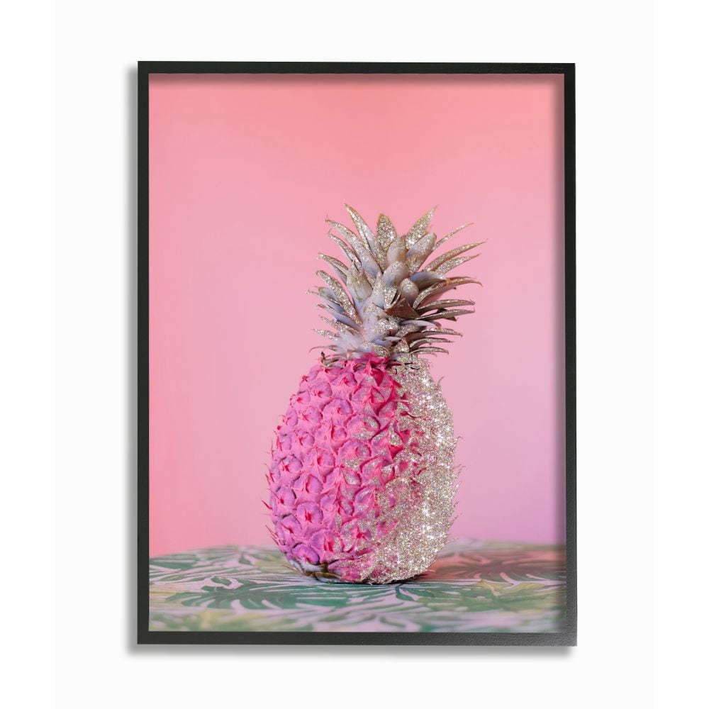 Set of 2 Black & Silver Glitter pineapples Canvas Wall Art Picture 