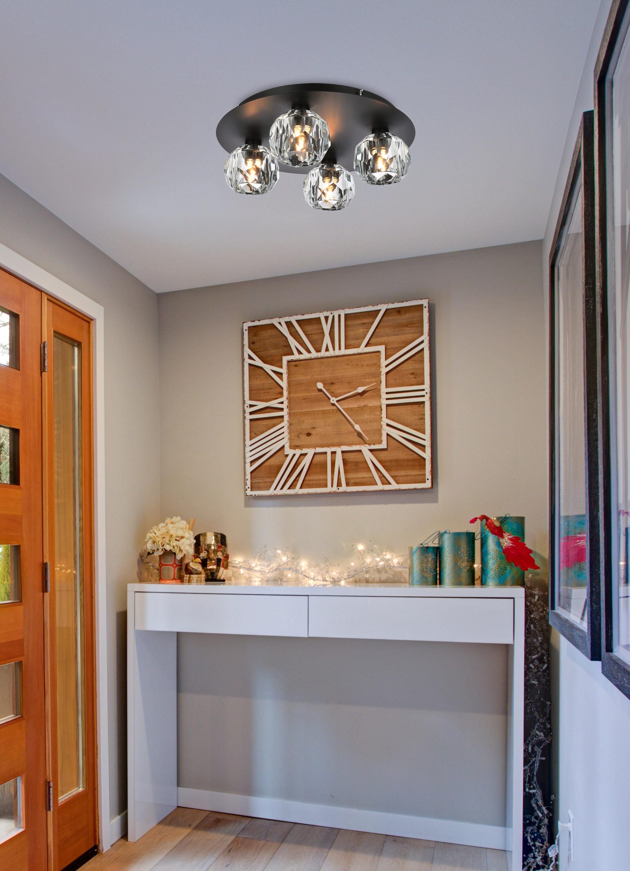 Modern Black Iron Ceiling Lamp with Clear Crystal Shades