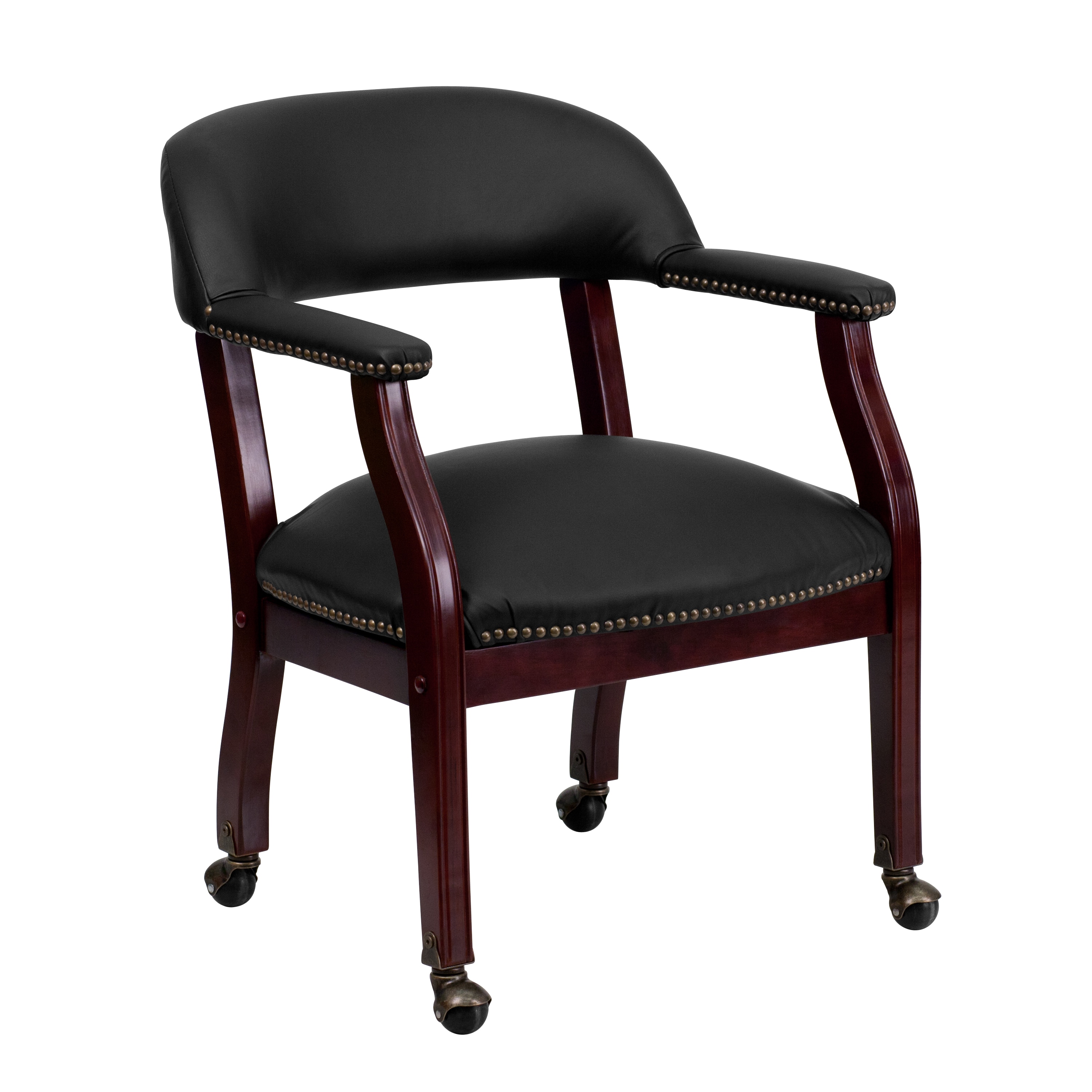 Black Leather Mid-Back Conference Chair with Wood Frame