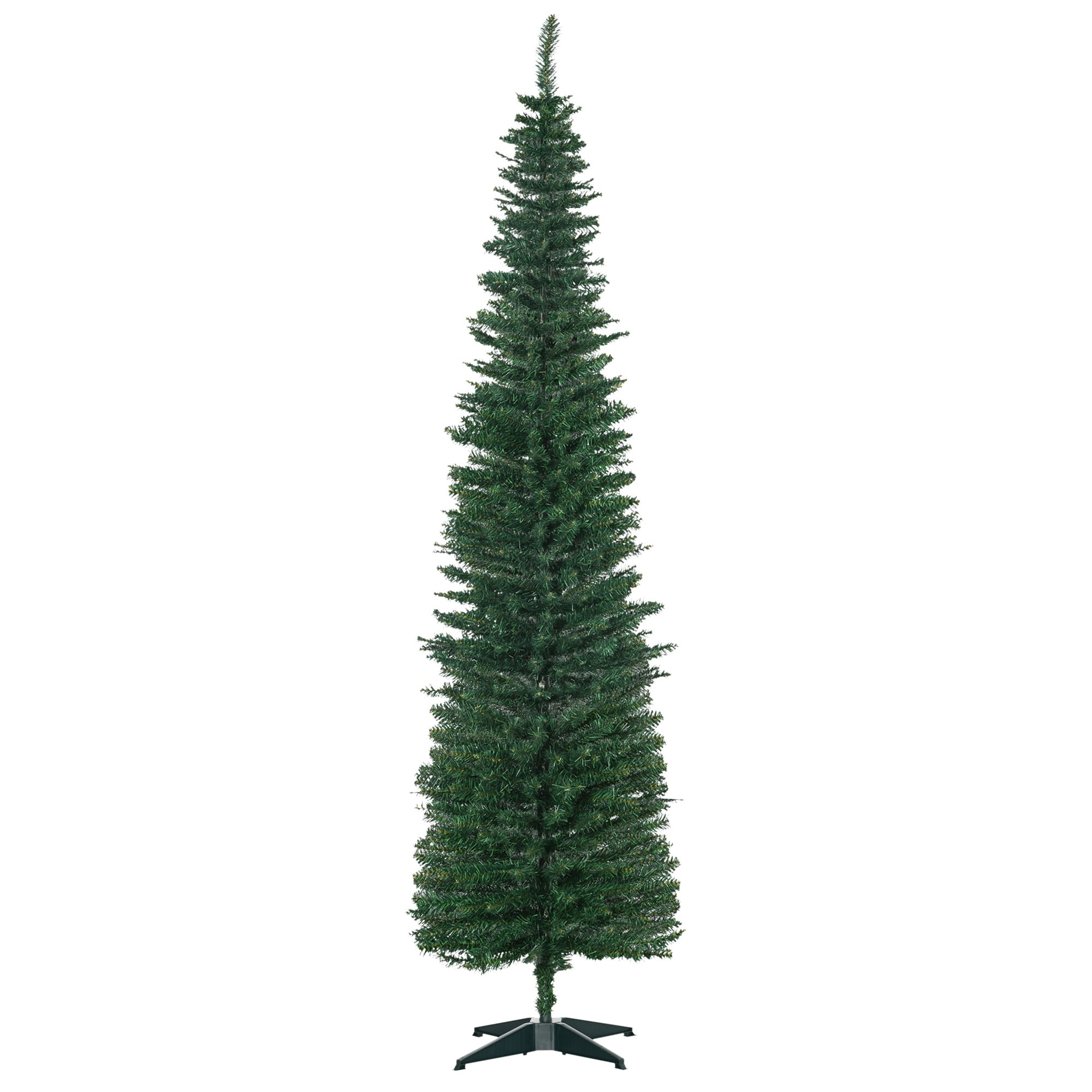 Vorene 7-ft Pencil Artificial Christmas Tree 499 Realistic Branch Tips Plastic Stand Green