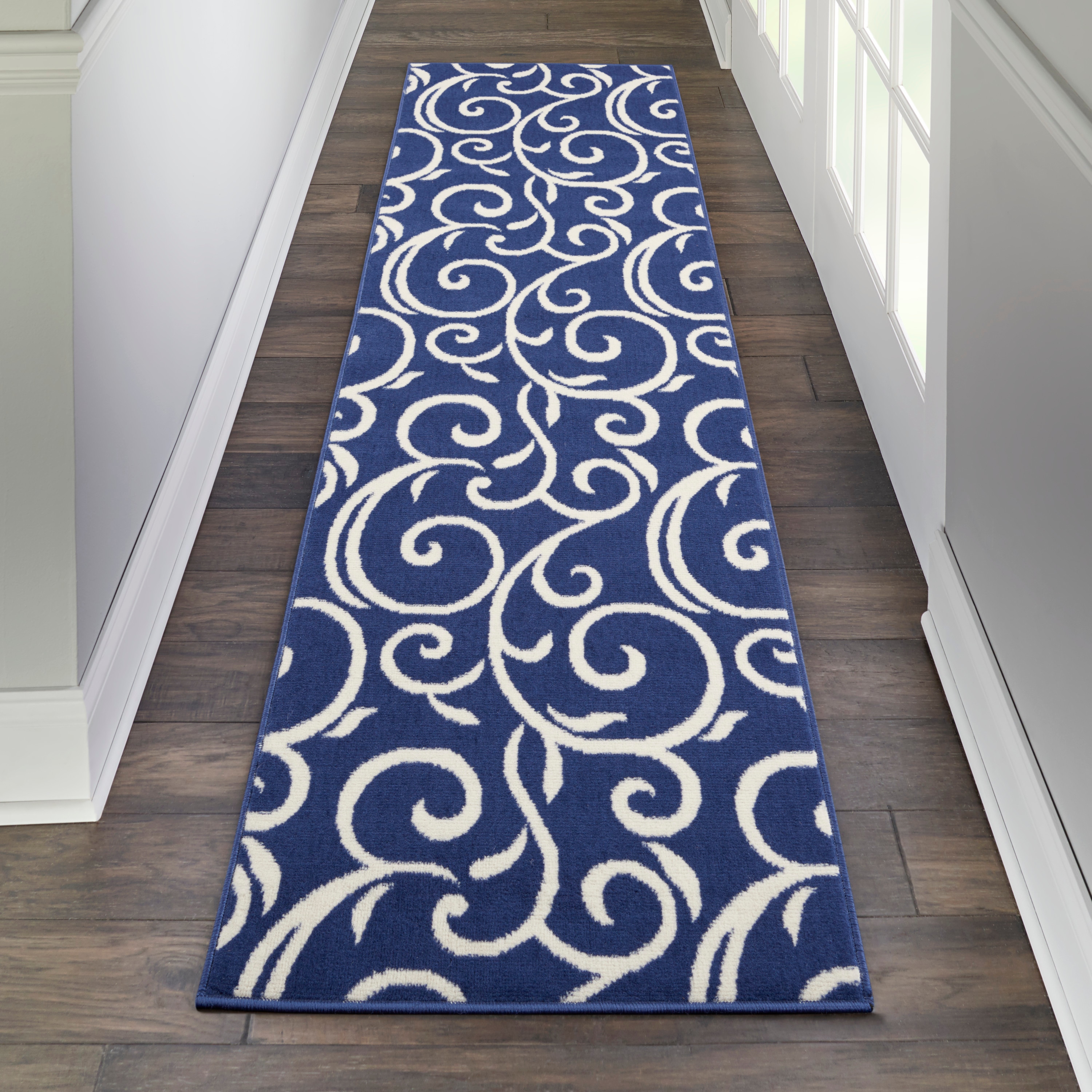 Nourison 99446411945 Grafix 2 x 8 (ft) Loomed Polypropylene Navy Irregular Indoor Floral/Botanical Bohemian/Eclectic Area rug