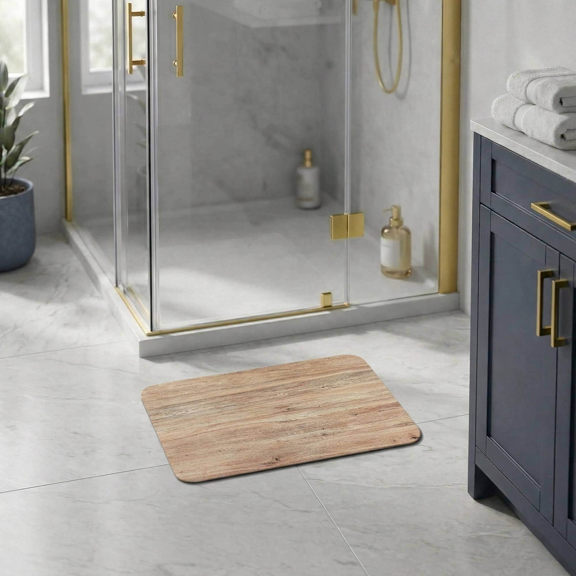 EVIDECO FRENCH HOME GOODS 18 x 24-in Oak Wood Grain Bath Mat Non Slip Absorbent Farmhouse Bathroom Rug