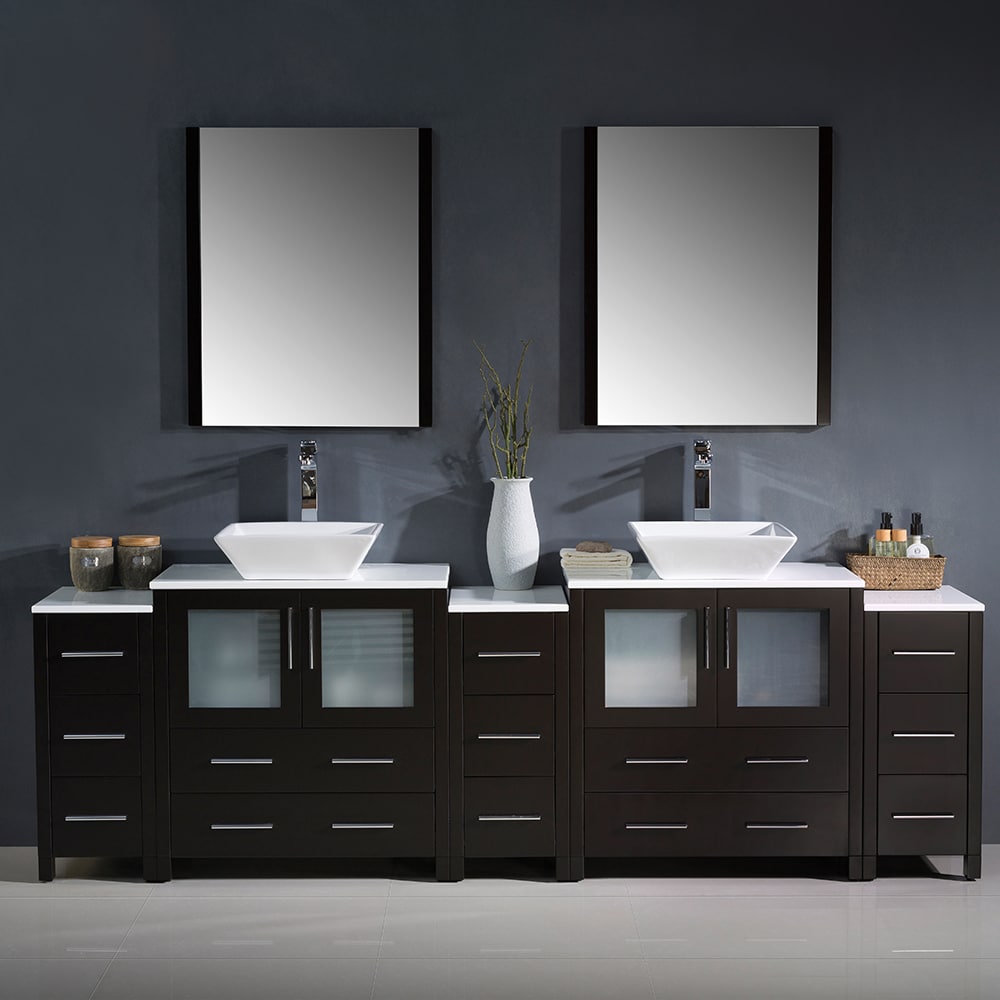 Fresca FVN62-96ES-VSL Torino 95-in Espresso Double sink Bathroom Vanity with White Ceramic Top (Mirror Included)