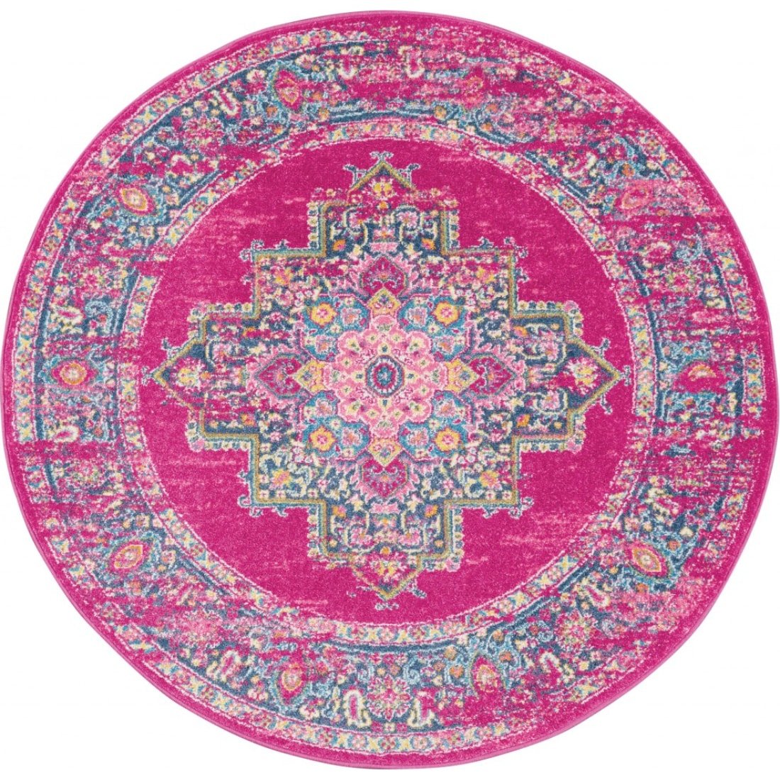 HomeRoots 4000385261 4 x 4 (ft) Loomed Polypropylene Fuchsia Round Indoor Area rug