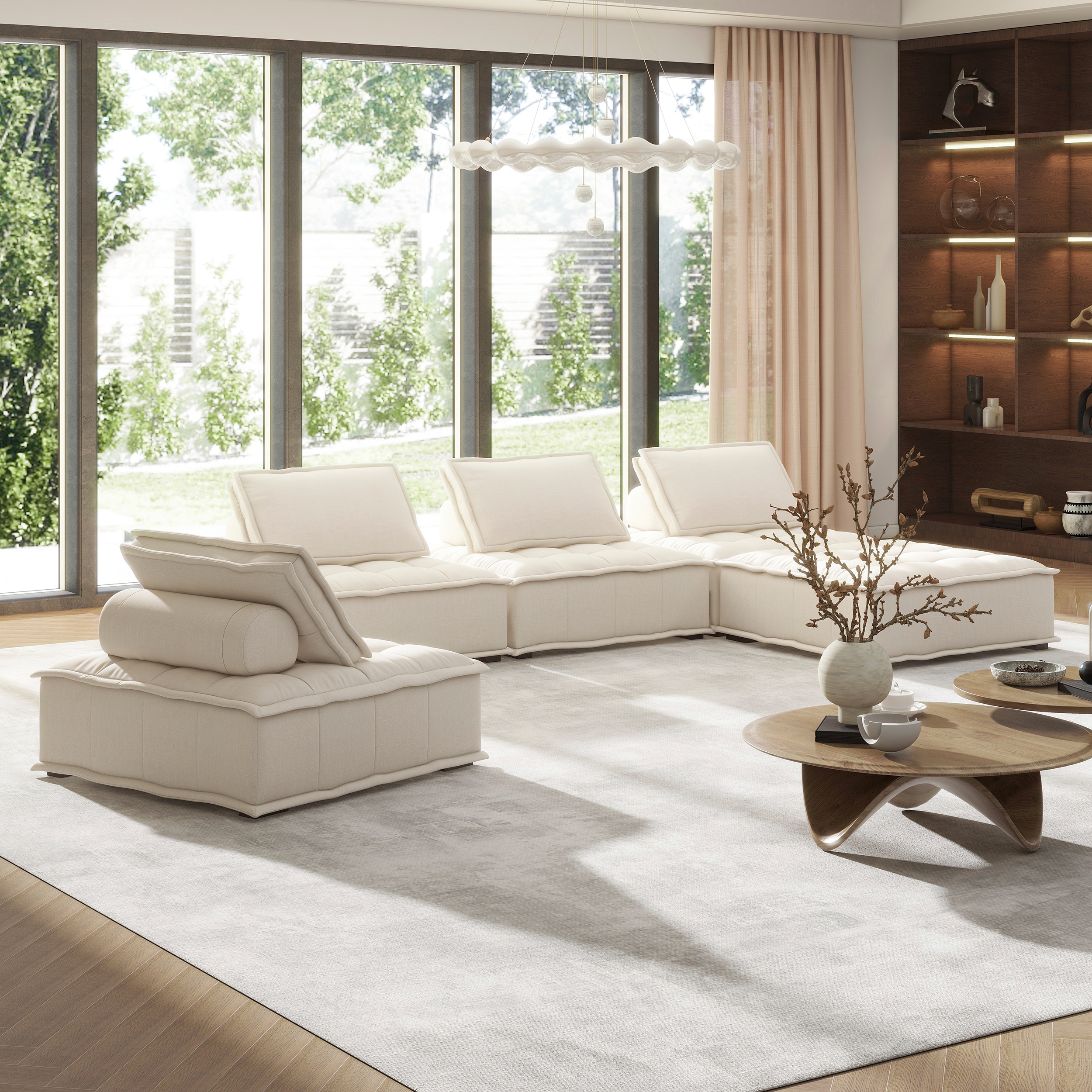Arwen Beige Linen Tufted Five-Piece Modular Sectional Sofa