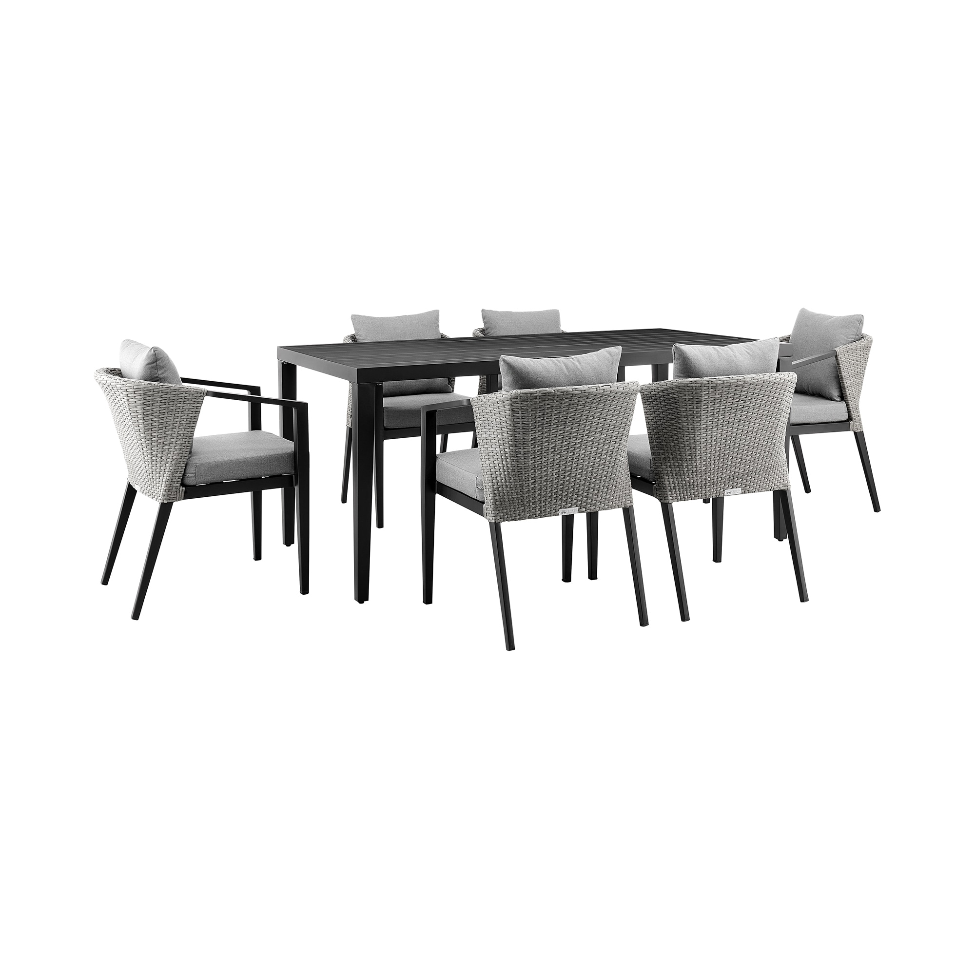 Armen Living SETODDIBL 7 -Piece Black Patio Dining Set Aluminum Rectangle Table with 6 Black Cushions Stationary Chairs