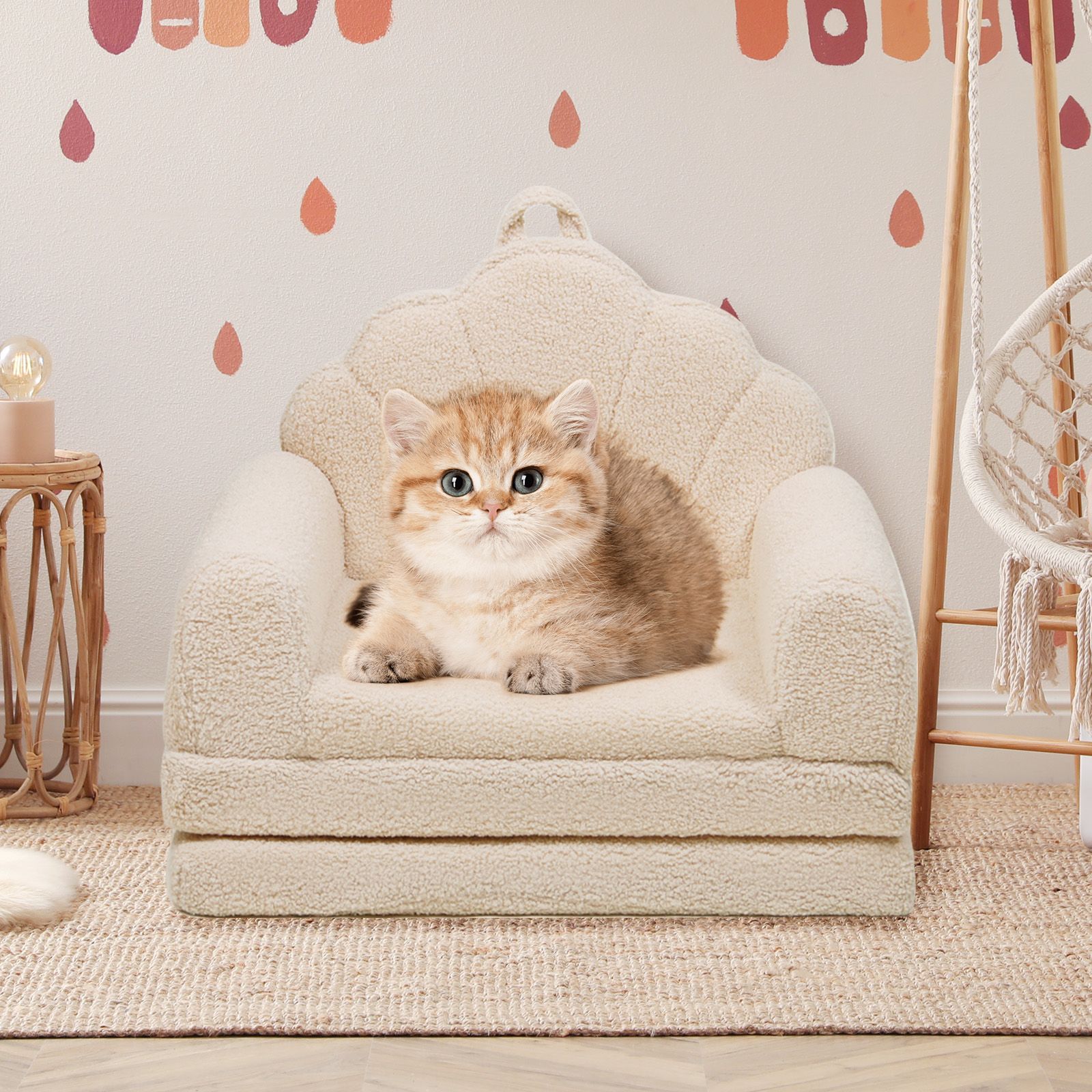 Tatayosi Shell-Shaped Convertible Dog Bed Sofa 2-in-1 Pet Bed Couch With Machine-Washable Cover Stylish Colors For Small/Medium/Large Dogs Cats Cream