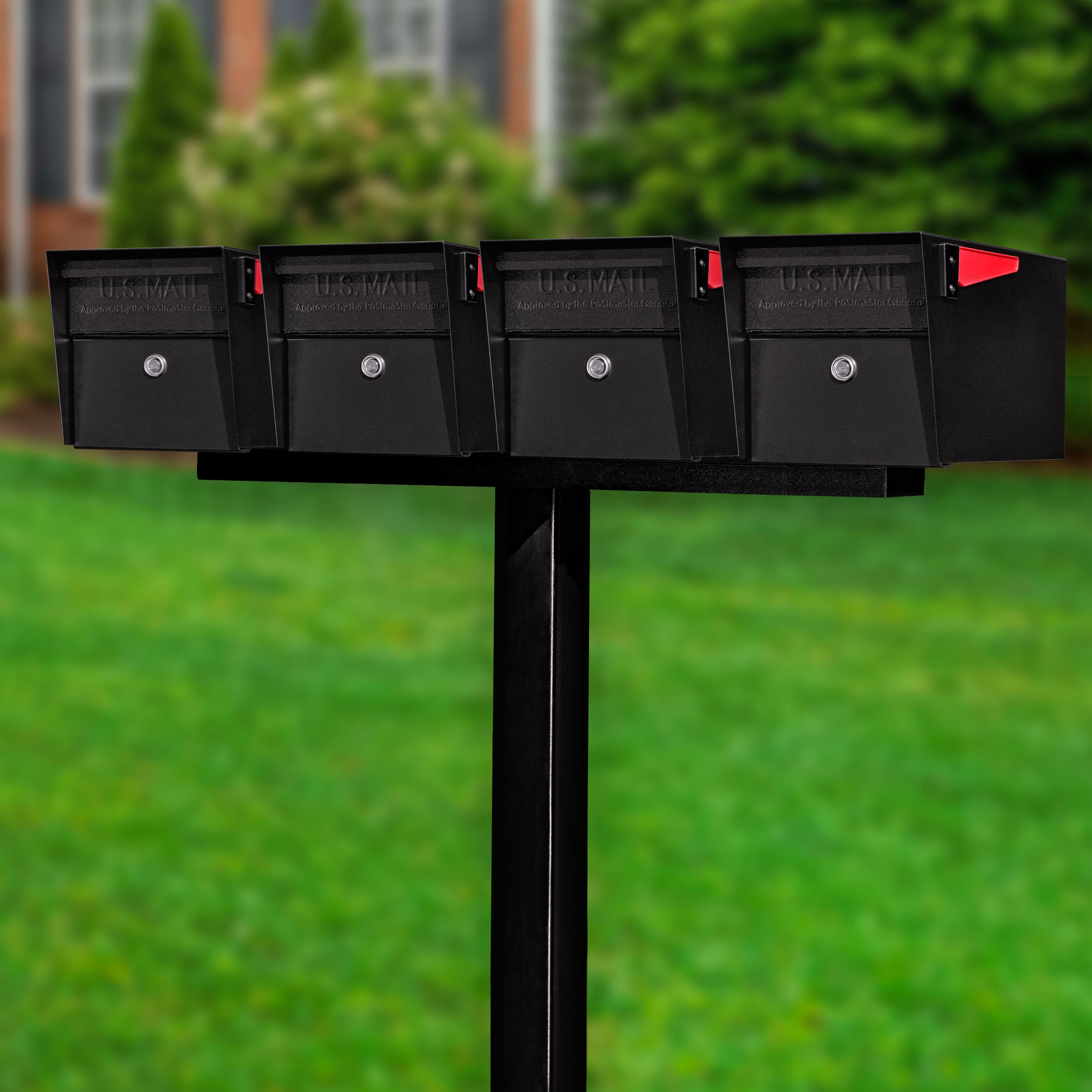 Mail Boss 7506-X4-BLK-IG Mail Manager X4 In-Ground Combo Kit Locking Metal Extra Large Mailbox Black with Post