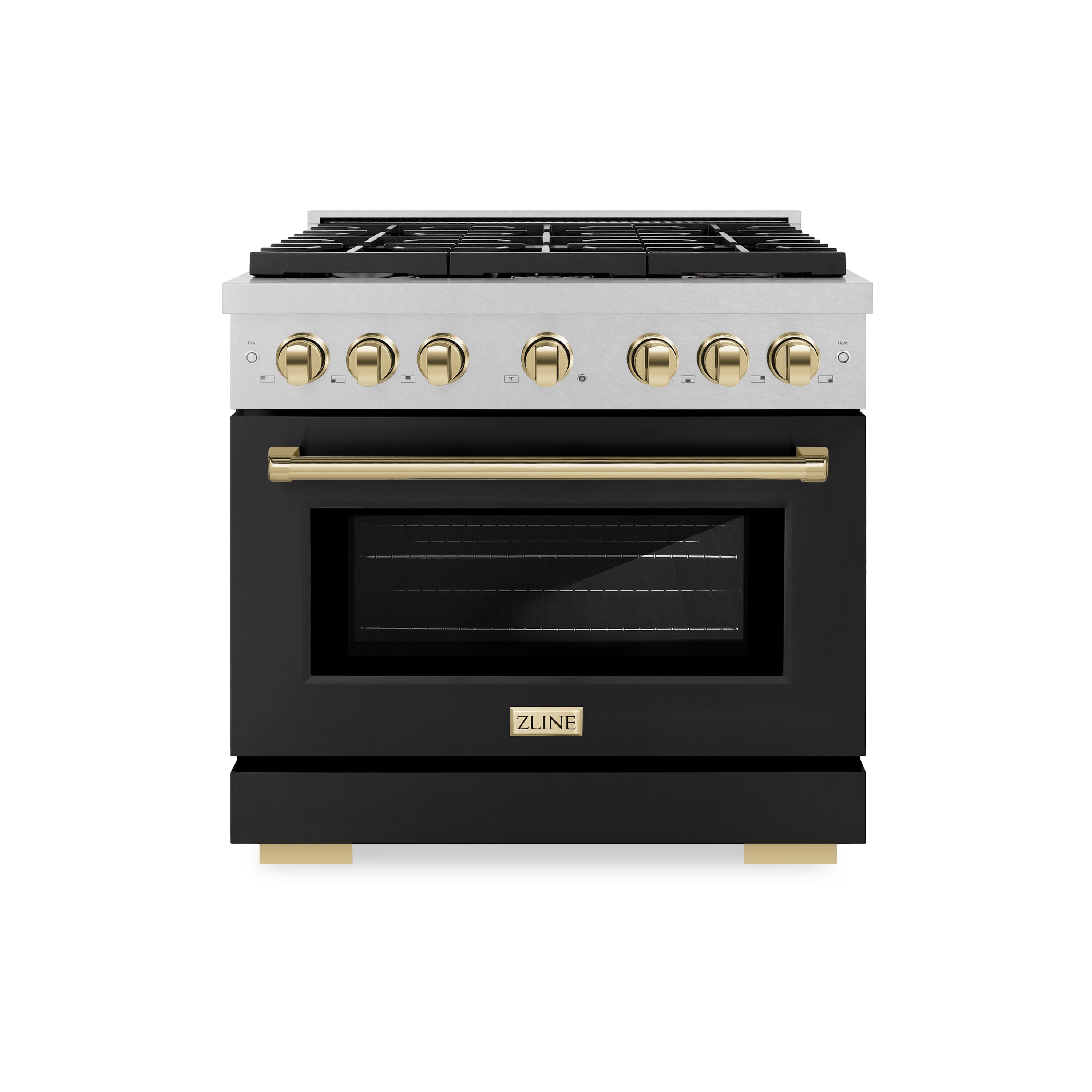 ZLINE KITCHEN & BATH SDRSZ-BLM-36-G Paramount 36-in Standard 6 burners Convection Oven Freestanding Dual Fuel Range ( Stainless Steel, Black Matte Door, Polished Gold Accents )