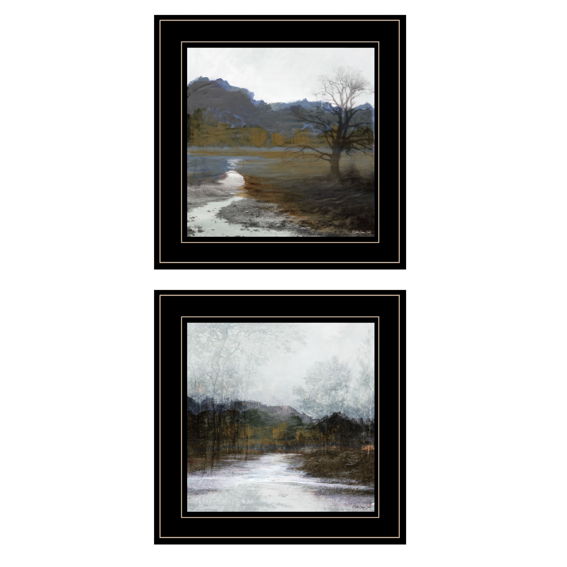 Vynxaria LESX0706-DJQGH-QH023 Winter Landscape 2 Piece Vignette by Stellar Design Studio   Black Framed Print Ready to Hang Wood Art for Living Rooms Winter Themed Spaces
