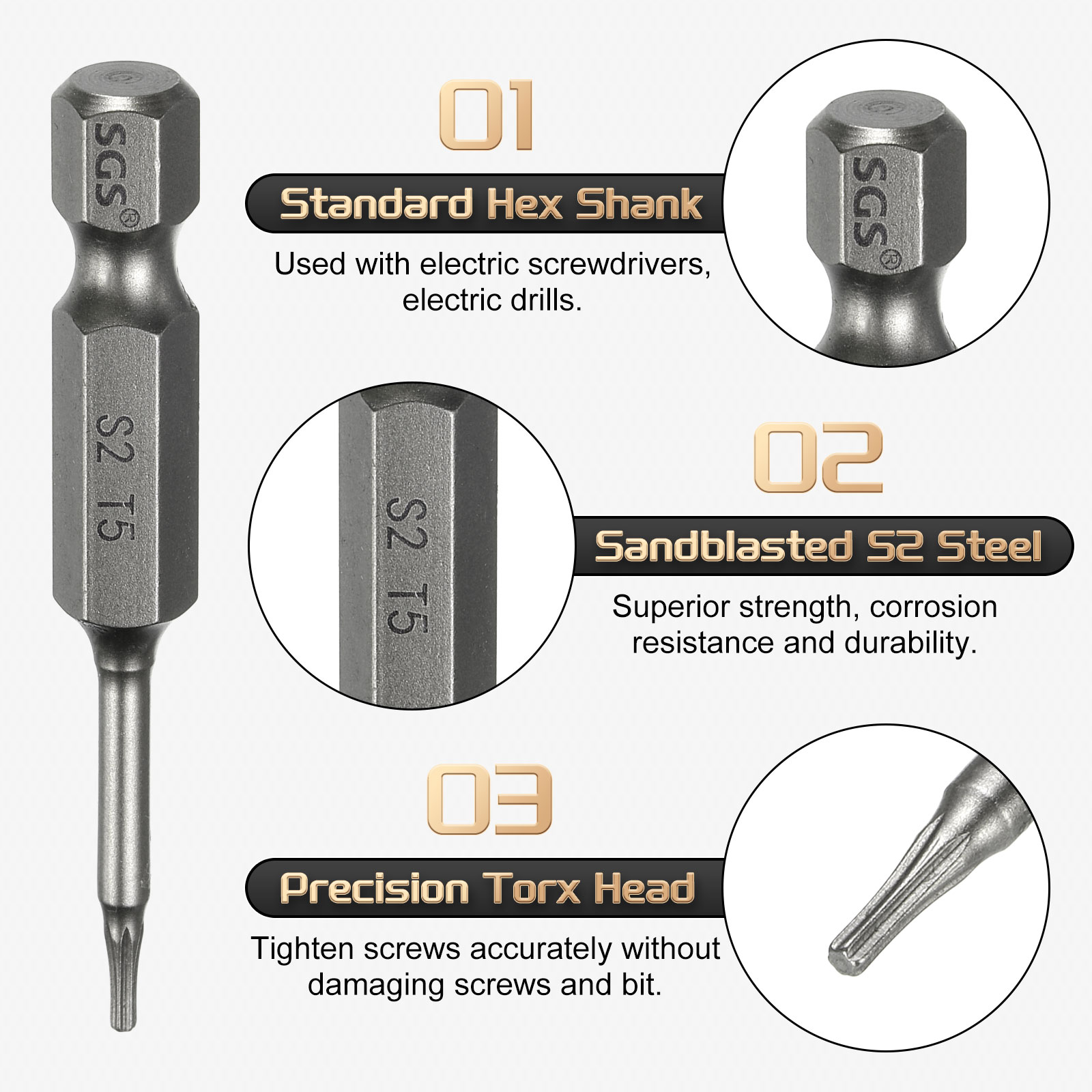 Harfington T5 Torx Head Screwdriver Bit 1/4inch Hex Shank 2inch