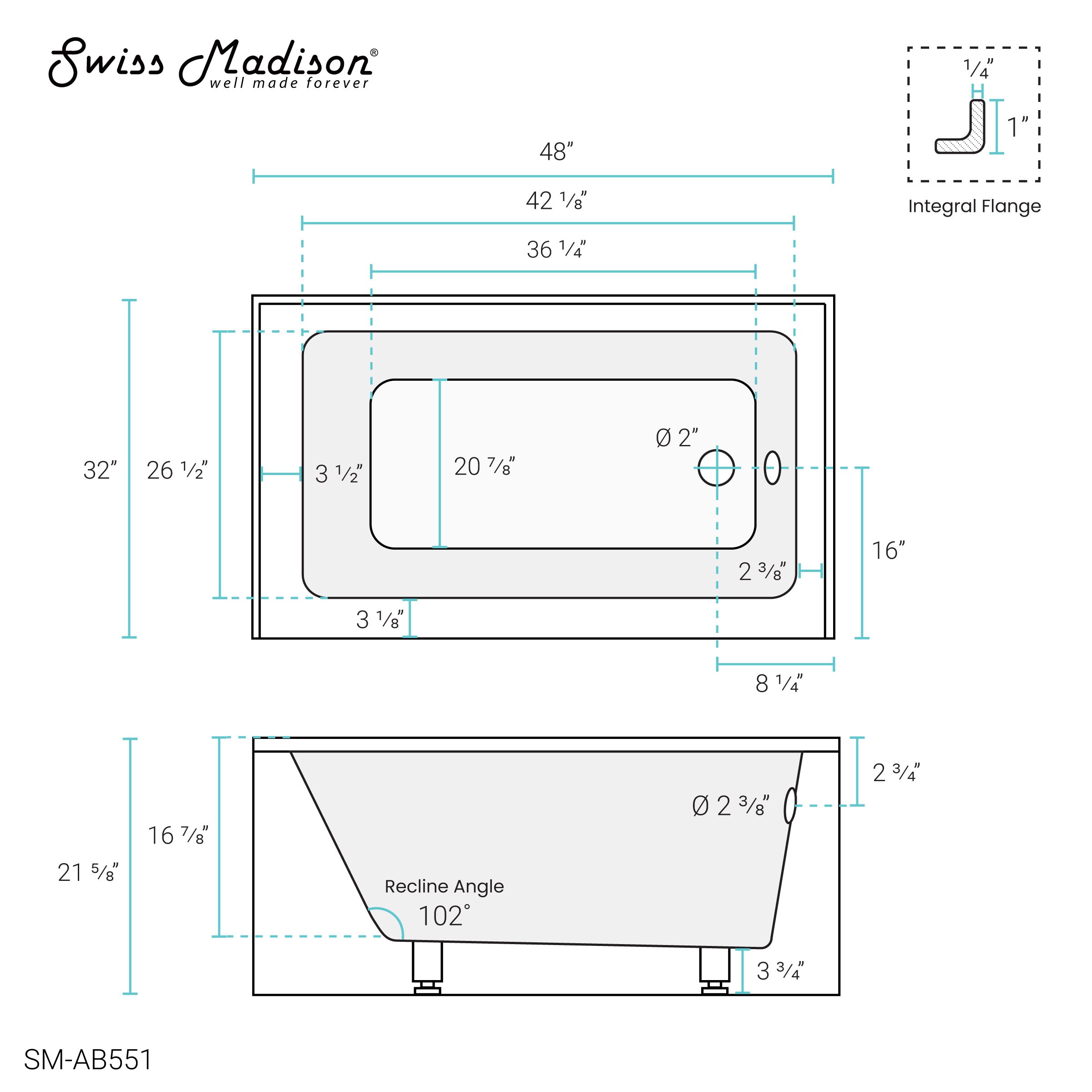 Swiss Madison Voltaire 32-in x 48-in White Acrylic Alcove Soaking ...