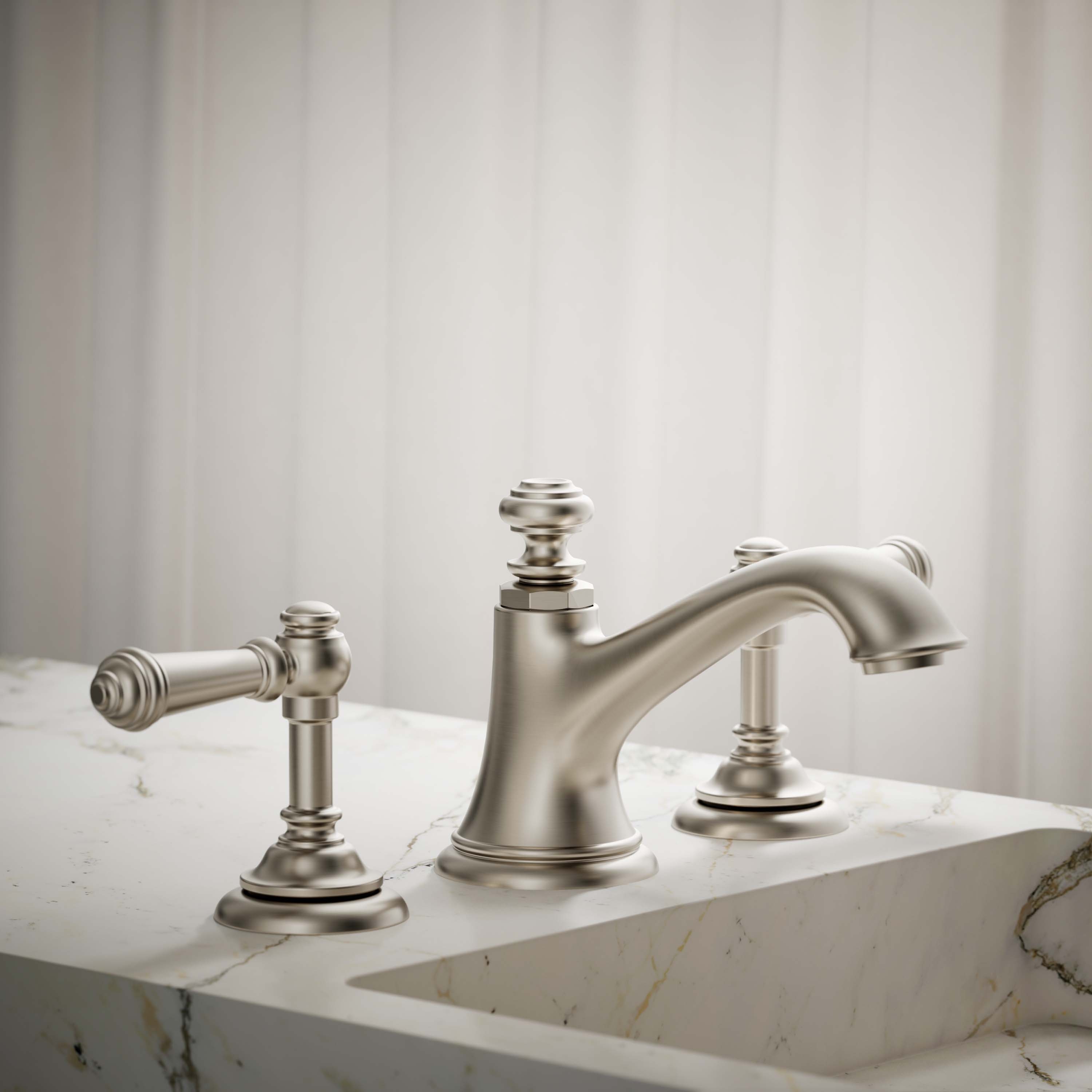 KOHLER 72759-BN Artifacts Vibrant Brushed Nickel Widespread Sold separately WaterSense Mid-arc Residential Handle Bathroom Sink Faucet with Drain