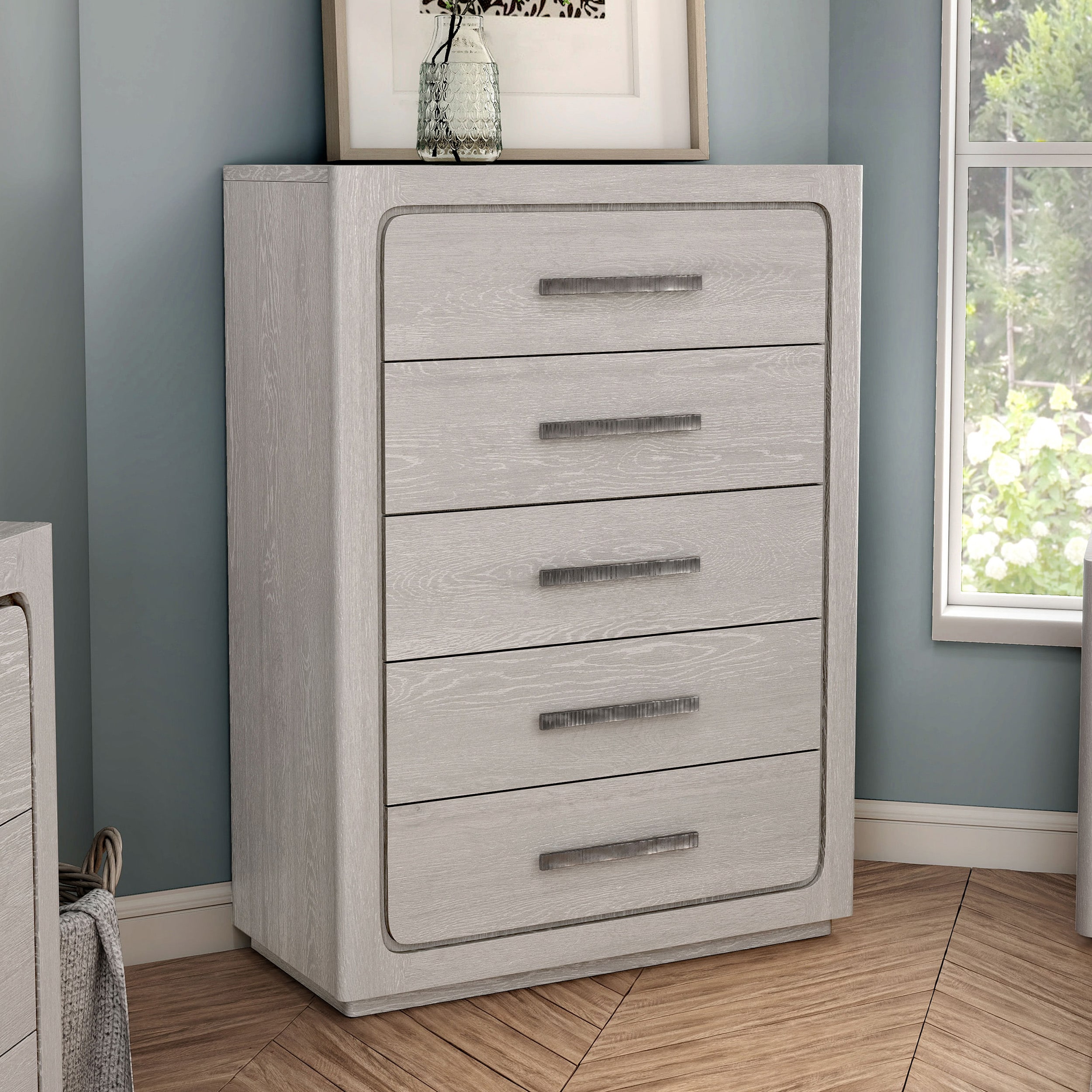 Furniture of America IDF-70100AK-C Rally White Oak Rubberwood 5 -Drawer Standard chest