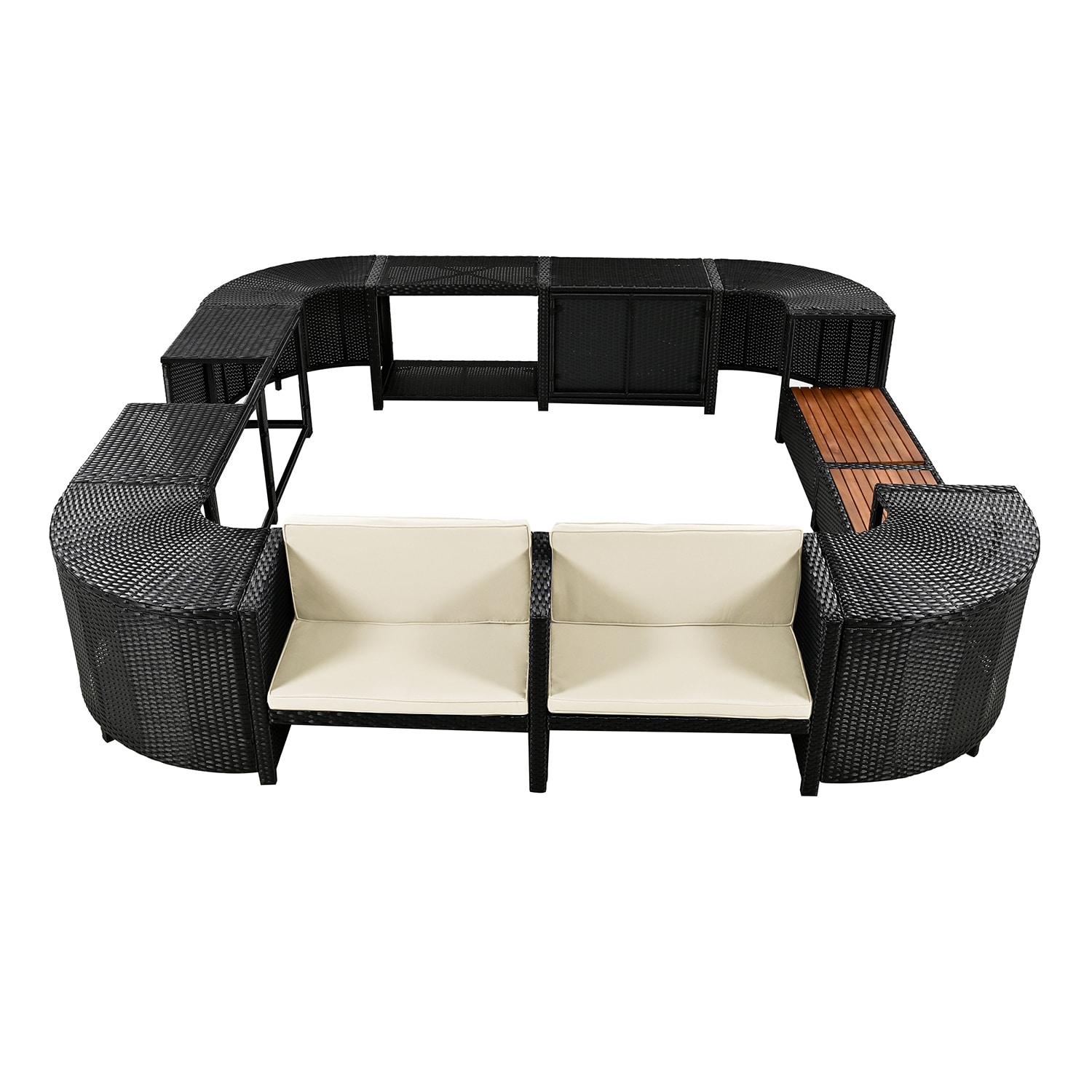 Bybafun YA0200211 Rattan Outdoor Sectional with Beige Cushions and Rattan Frame