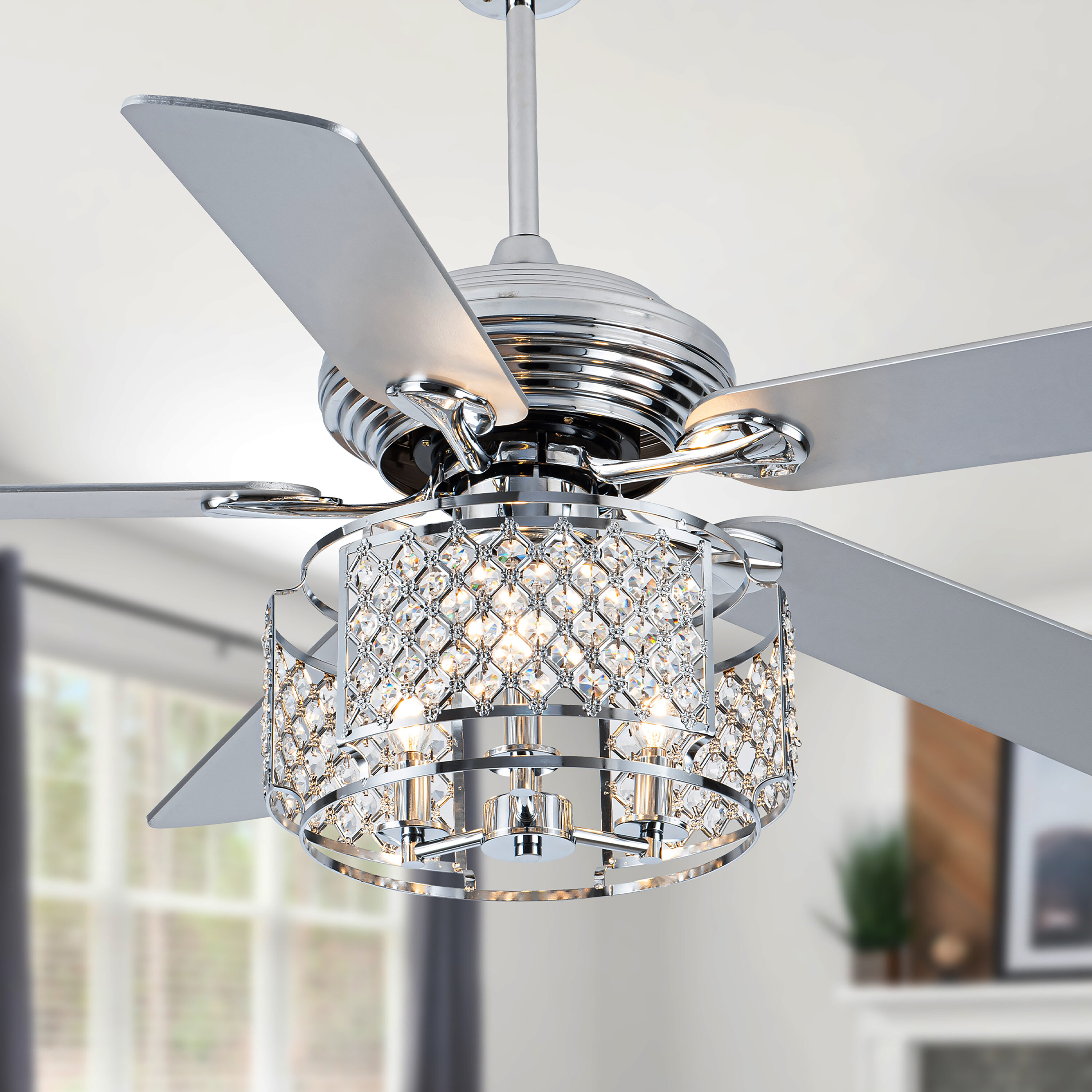 Oaks Decor BD2070 Labora 52-in Color-Changing Chrome with Chrome Blades With Light and Remote ( 5 -Blade )