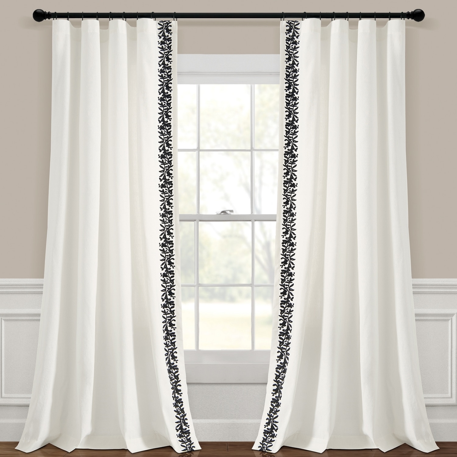Lush Decor 21T014034 84-Inches OffWhite Floral Rod pocket Single curtain panel