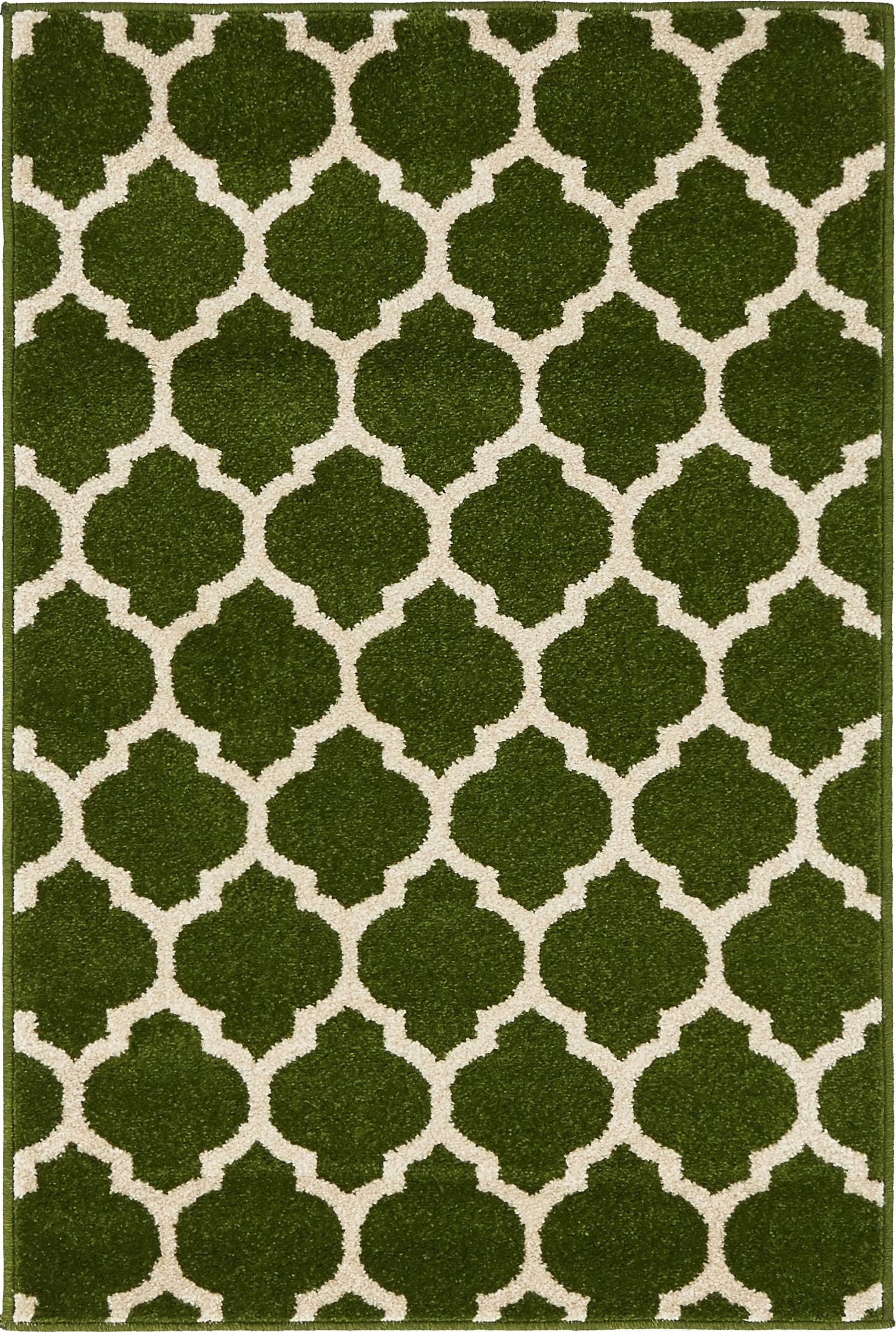 Elegant Dark Green Trellis Synthetic Indoor Rug, Stain-Resistant and Washable
