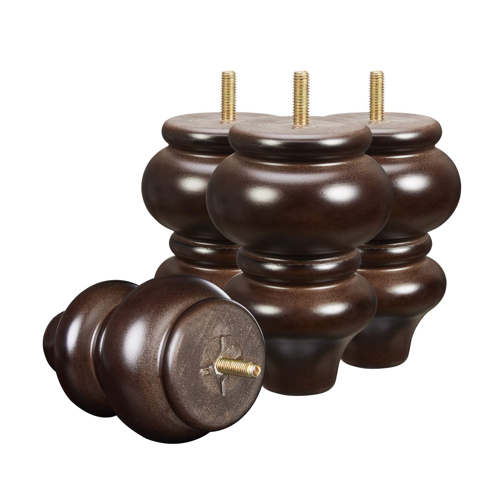 Wudkey 4-Pack 5 in. Round Wood Furniture Legs in Espresso Mid-Century Style Design with Sturdy Construction for Furniture