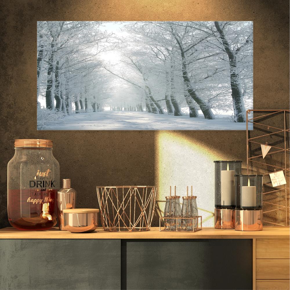 Designart Winter Road Backlit my Morning Sun- Forest Canvas Art