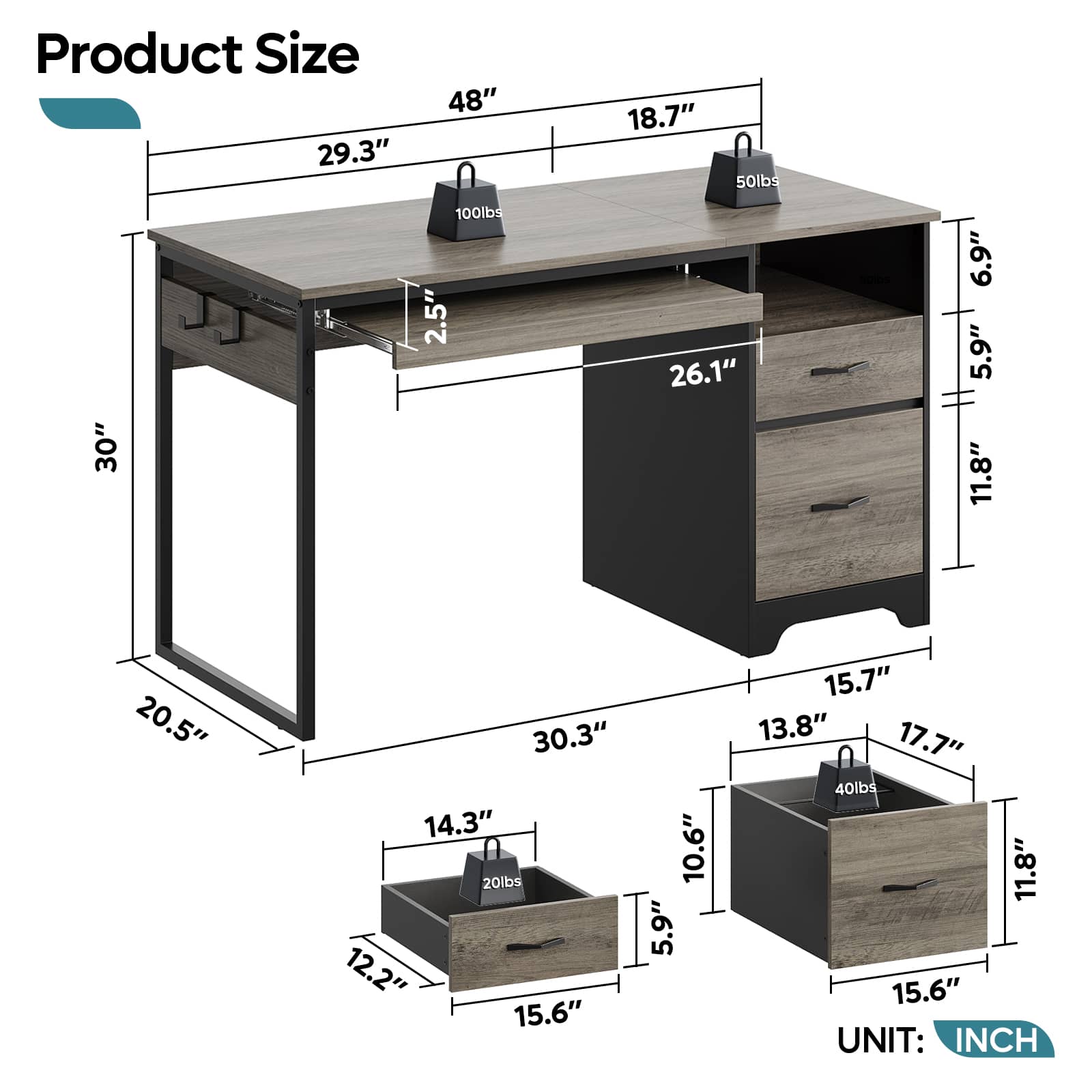 Bestier LOW-H104612N-GRW desks - View #4