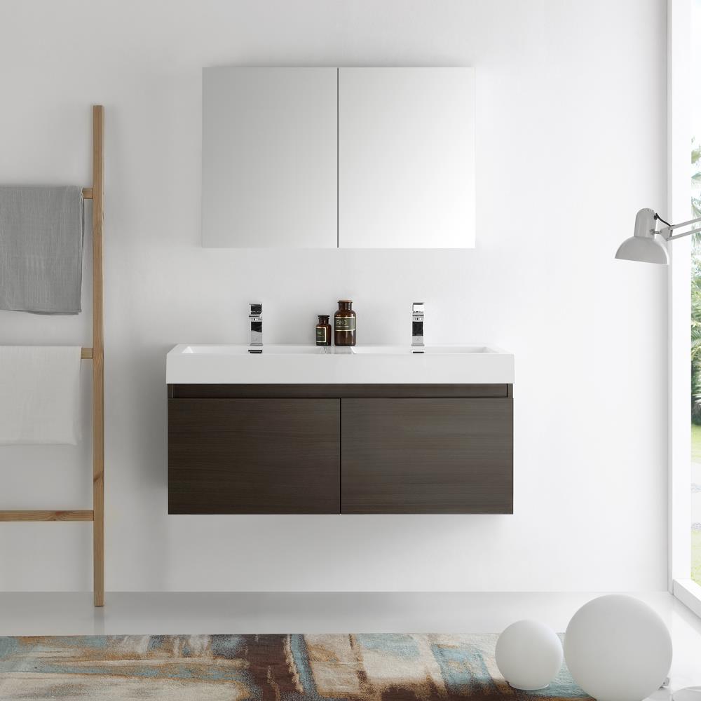 Fresca FVN8012GO Mezzo 48-in Gray Oak Double sink Floating Bathroom Vanity with White Acrylic Top