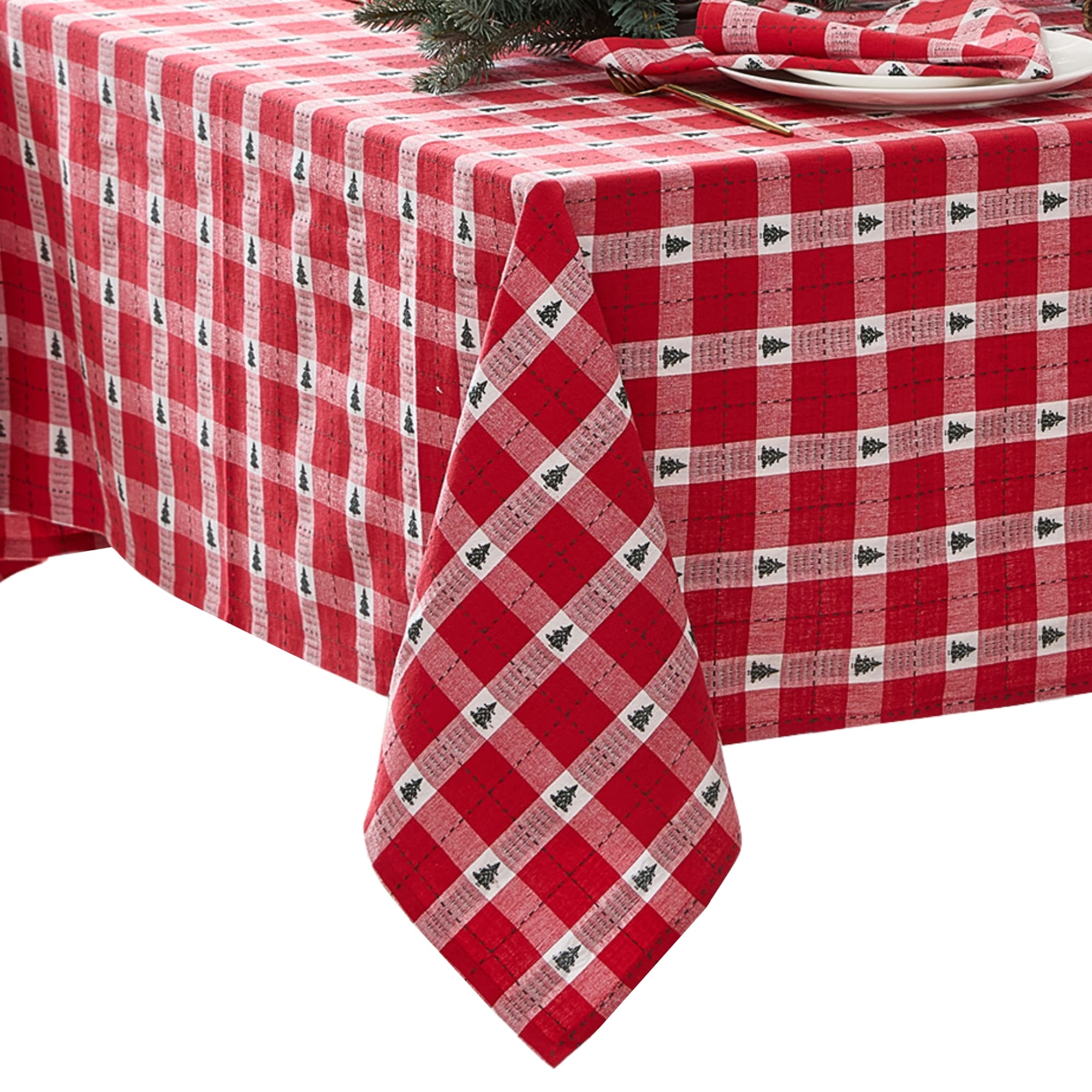 Elrene Home Fashions 194590284992 Sherwood Tree Dobby Cotton Rectangle 60x120 Indoor Red Table Cover for 8-ft rectangle