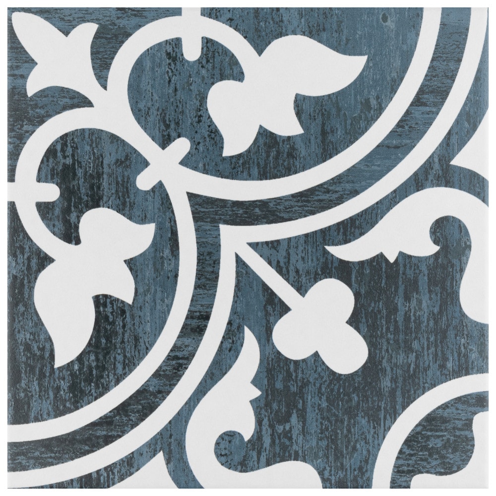 Affinity Tile FCD10CABN Cassis Arte Black Night 9-3/4-in x 9-3/4-in Glazed Porcelain Encaustic Standard Floor and Wall Tile ( 10.88-sq ft Carton )