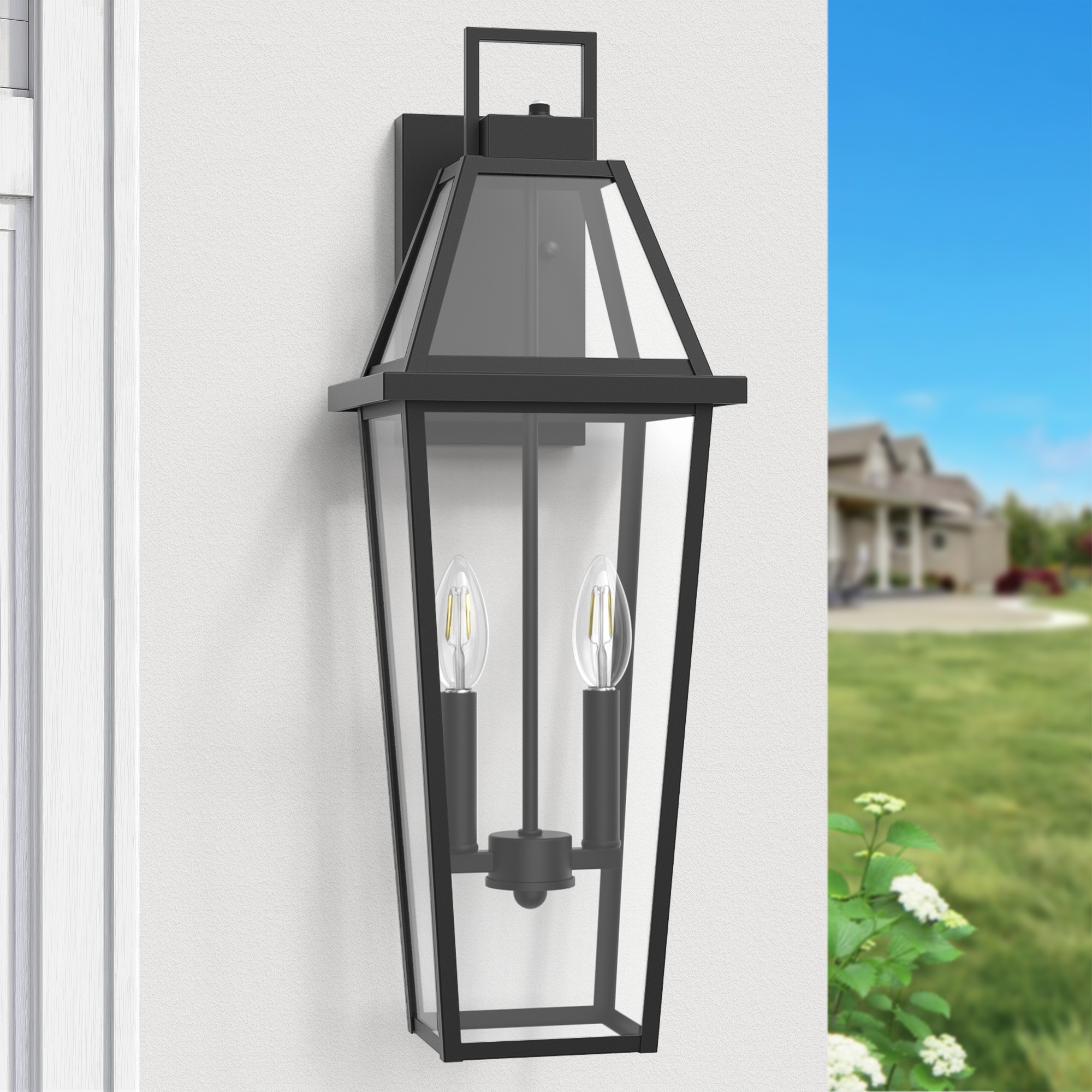 Maxax Montpelier 2 -Light 24-in H Matte Black Hardwired Dusk to Dawn Outdoor Wall Light