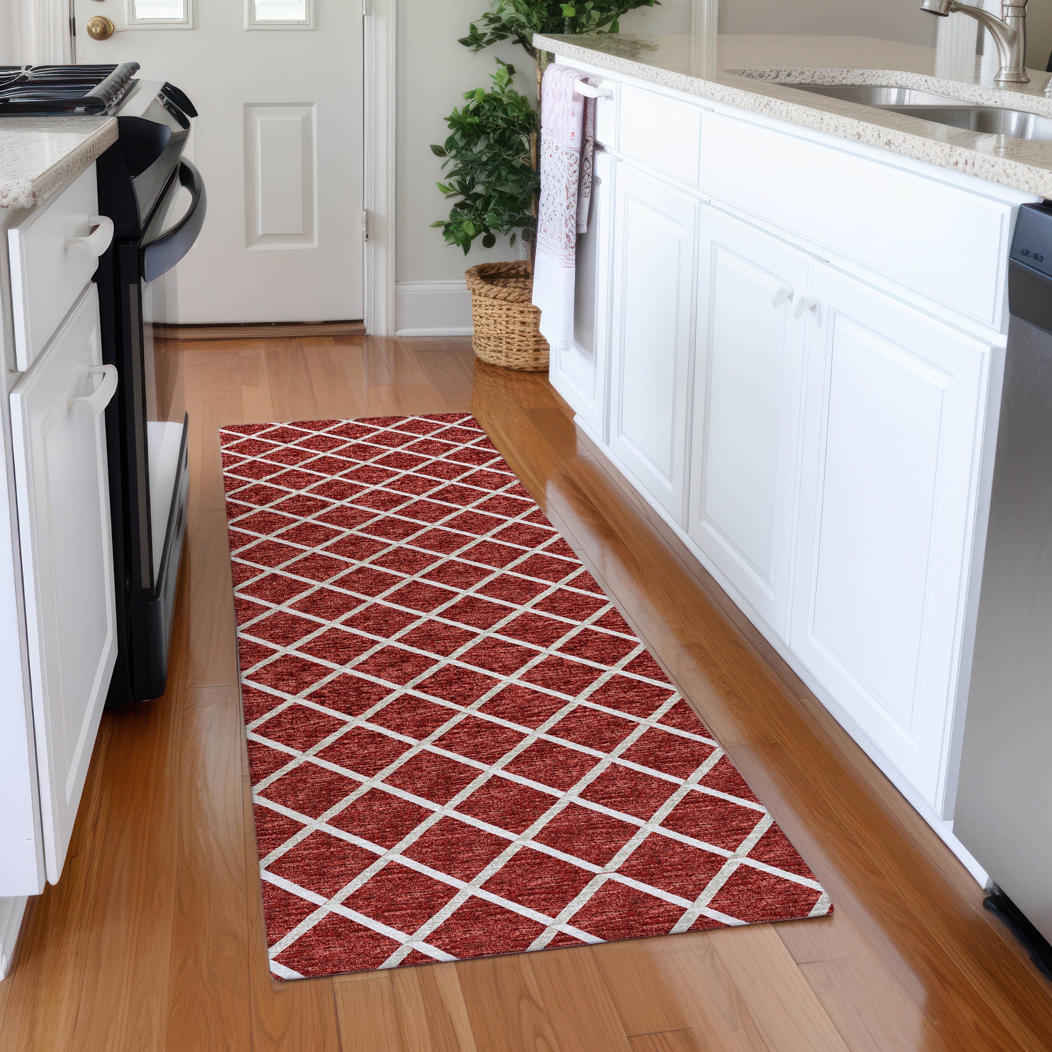 Addison Rugs AMF140RD2X8 Mayfield AMF140RD 2 x 7 (ft) Loomed Polyester Red Rectangular Indoor Geometric Machine washable Area rug