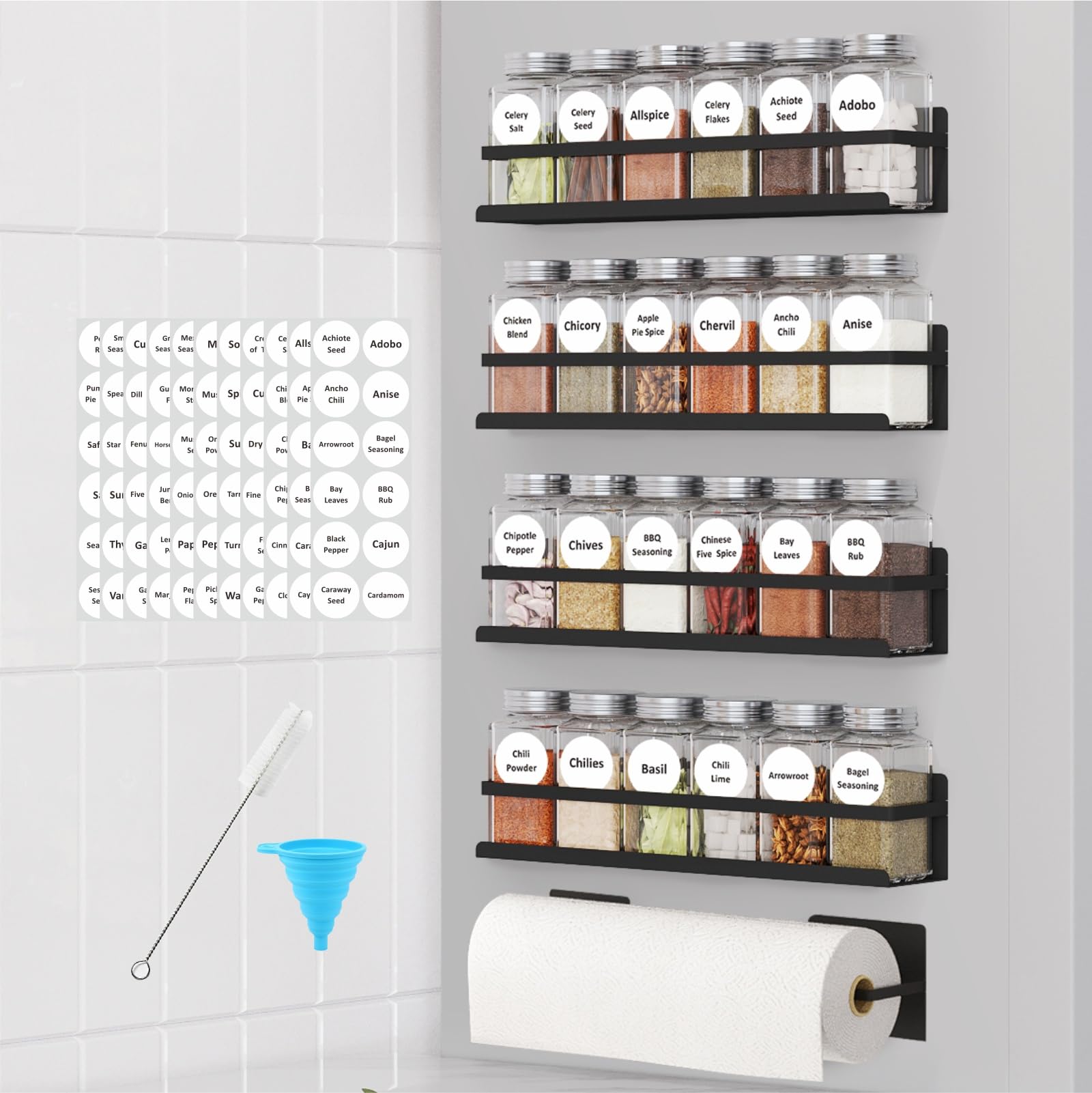 DHMHD  Magnetic Spice Rack with 24 Glass Jars Magnetic Shelves for Refrigerator 4 Pack Black durable home and garden accessory designed for