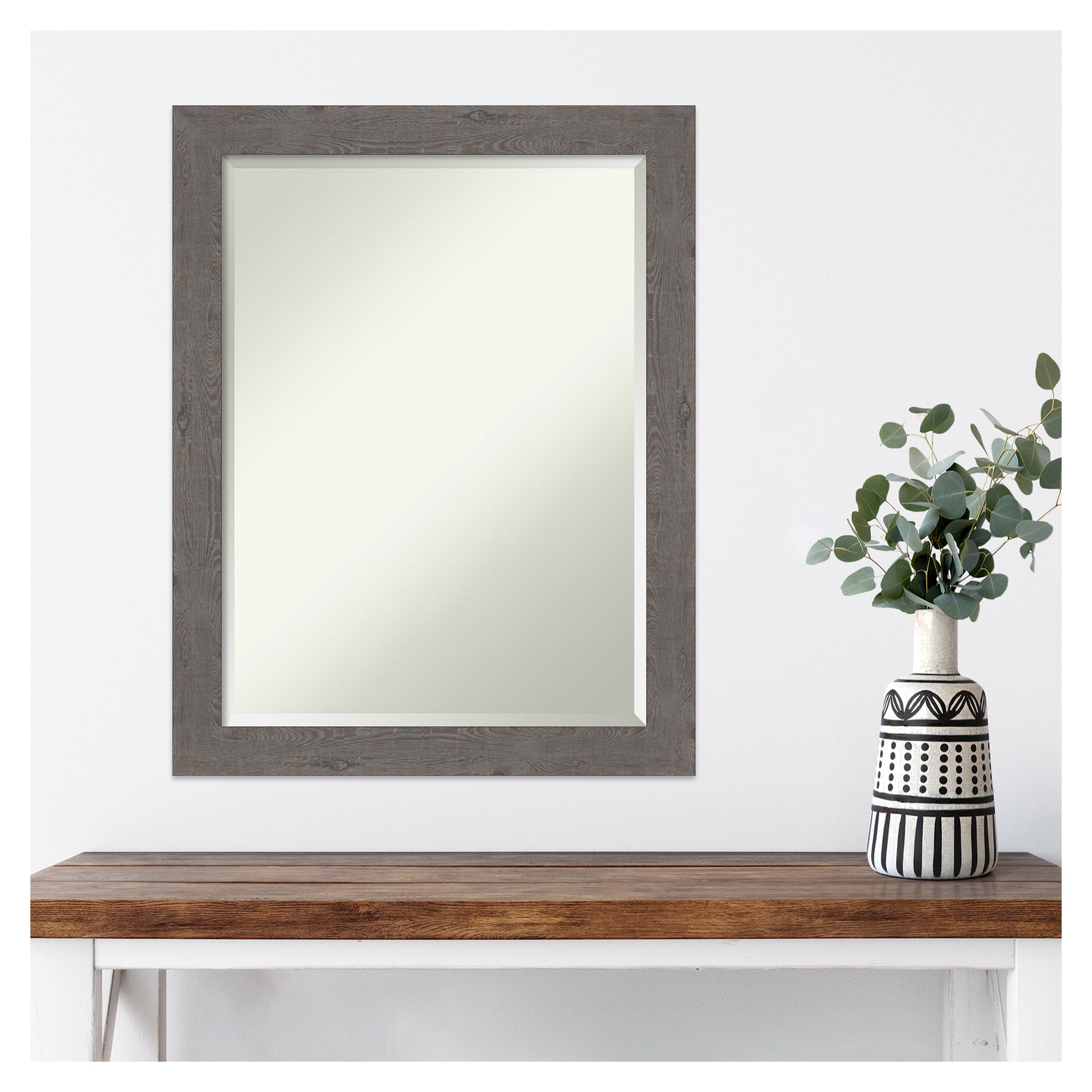 Rustic Plank Grey Rectangular Wood-Textured Bathroom Mirror - 21.38 x 27.38 in