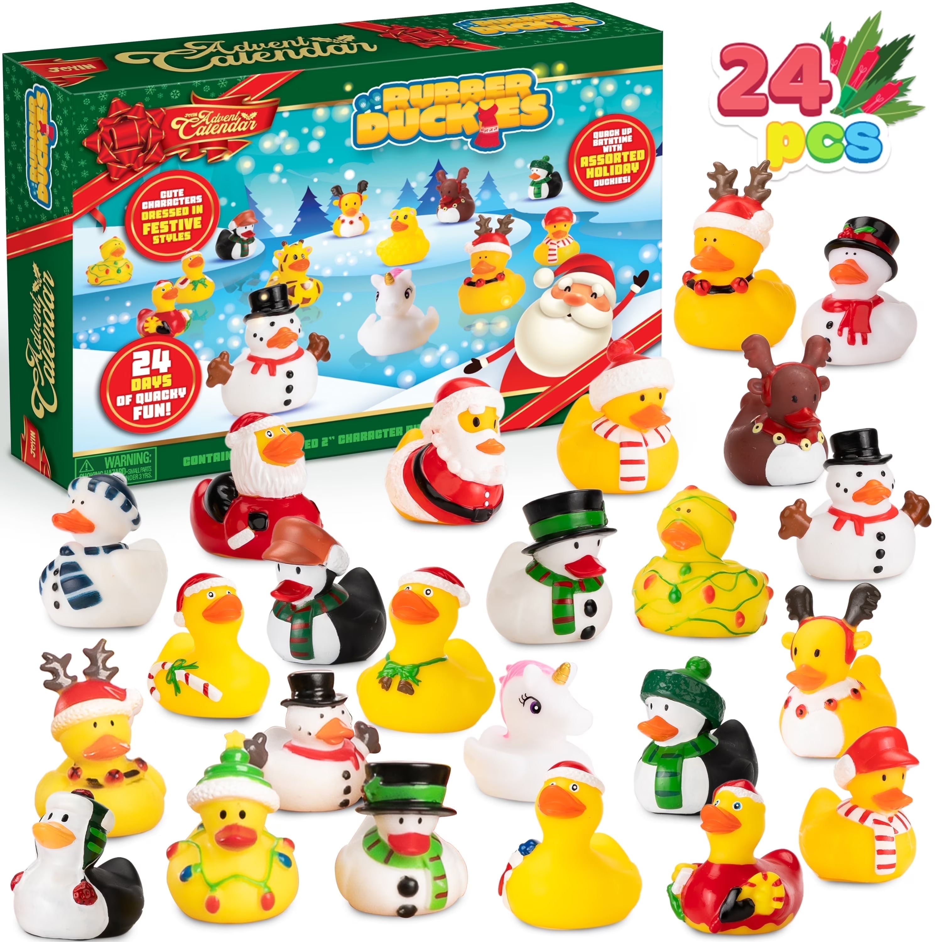 Joyfy 2026 Christmas Advent Calendar Ducks 24 Days Christmas Countdown Rubber Ducks for Boys Girls Toddlers Kids Xmas Party Favor Gifts Kids Xmas Fun Gifts Rubber Ducky Bath Toys