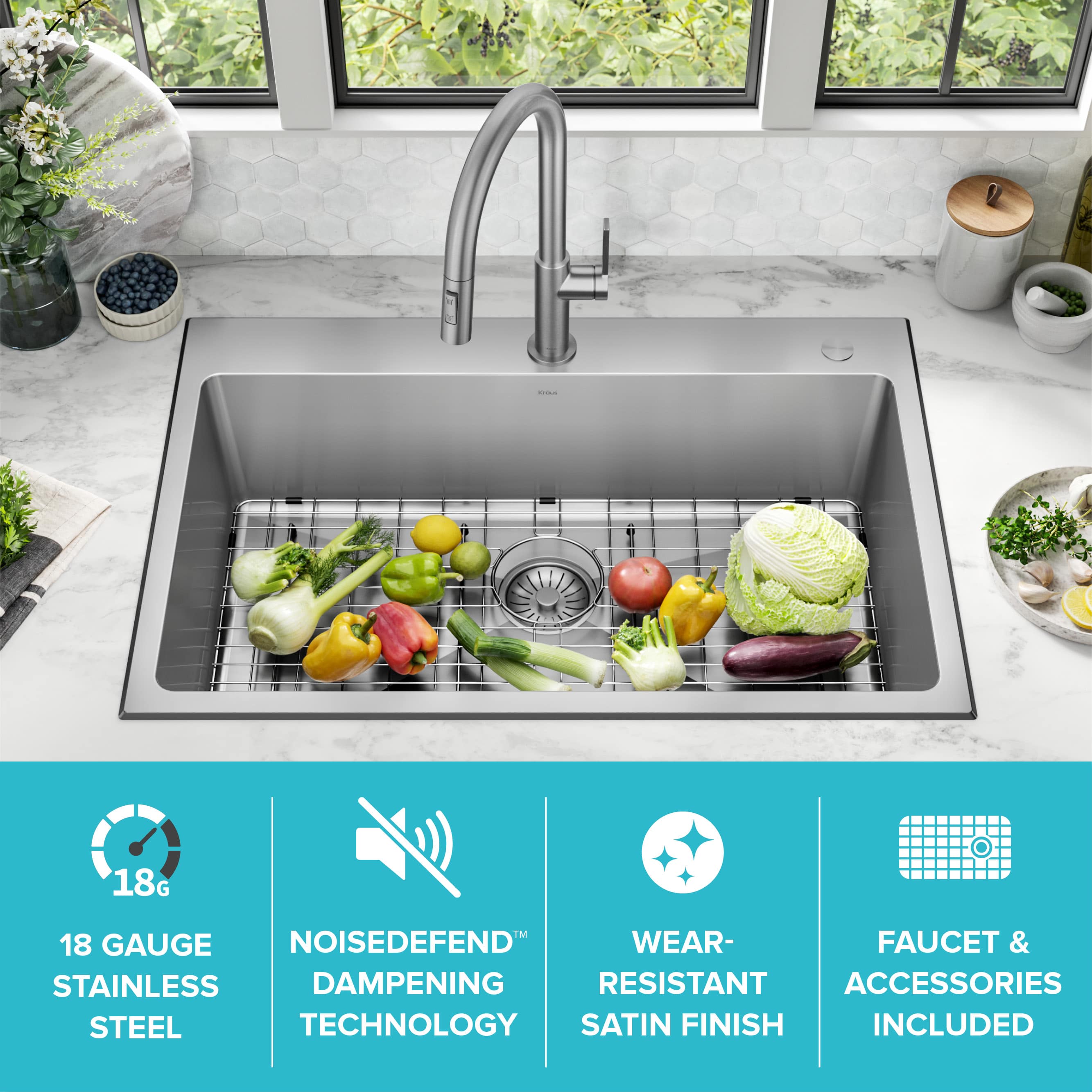 allen + roth The Alden Dual-mount 33-in x 22-in Stainless Steel Single Bowl  1-Hole Kitchen Sink All-in-one Kit in the Kitchen Sinks department at