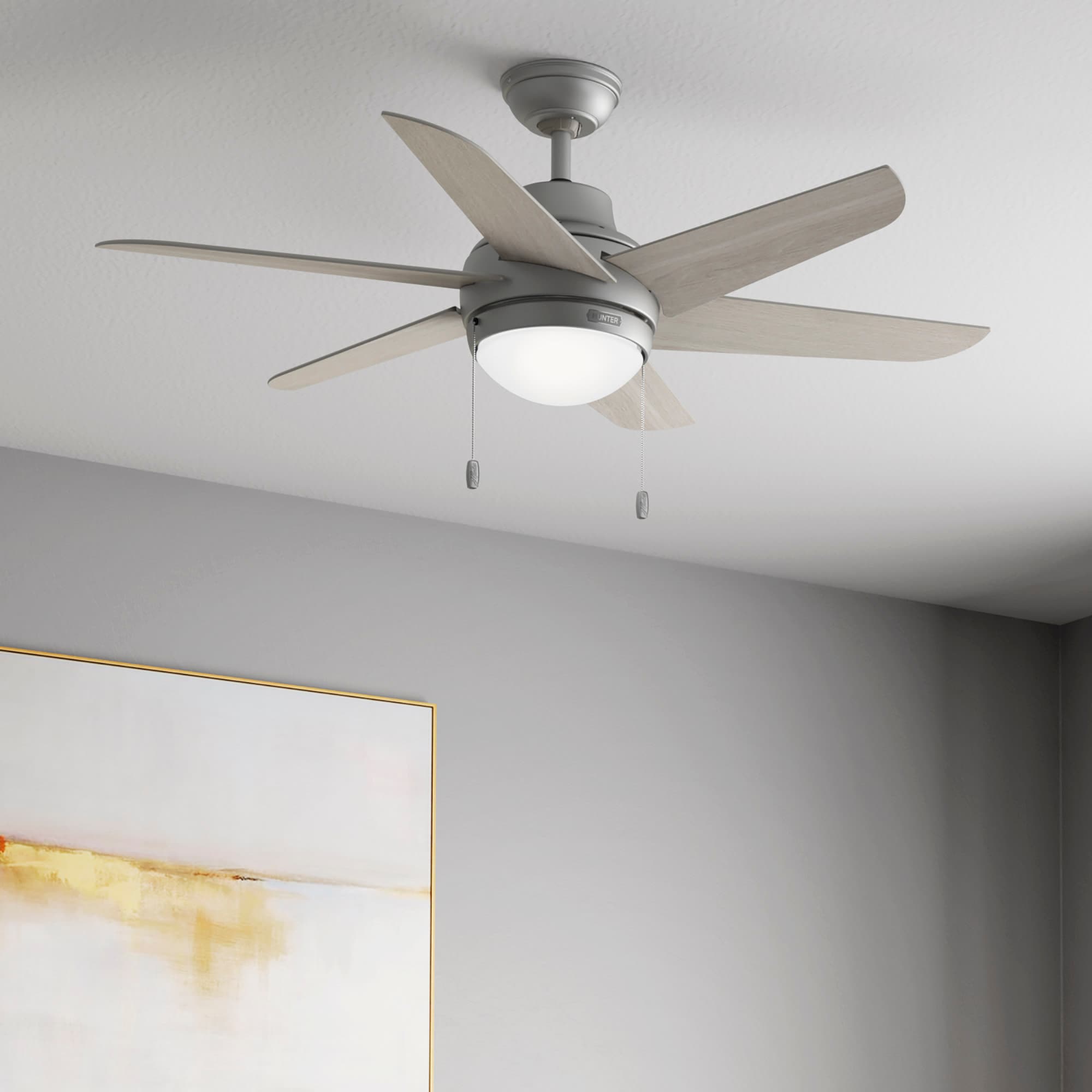 Hunter Sandin 48-in Matte Silver Indoor Ceiling Fan with Light (6-Blade ...