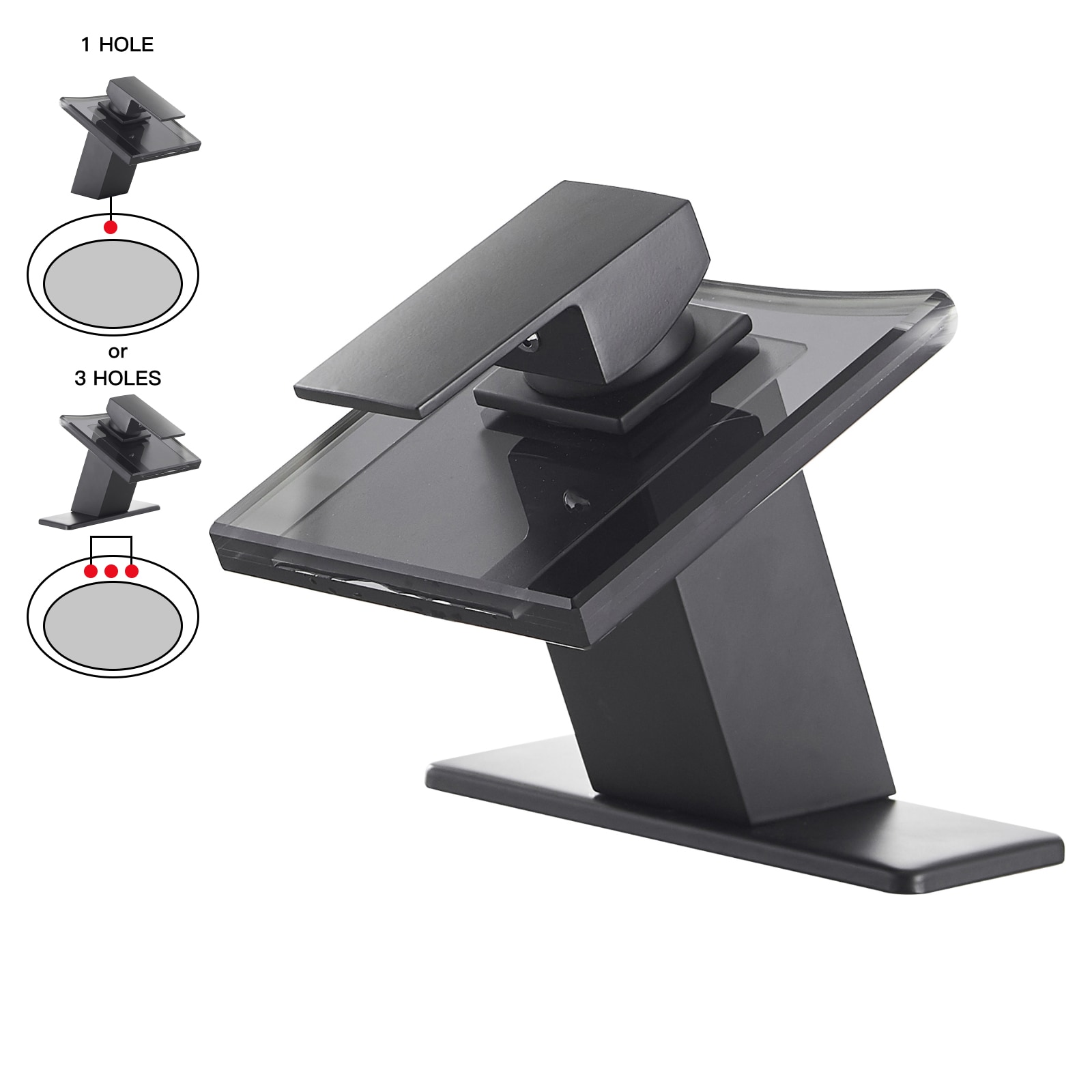 BWE A-92003-B Matte Black Single hole 1-handle WaterSense Waterfall Commercial/Residential Handle Bathroom Sink Faucet with Deck Plate