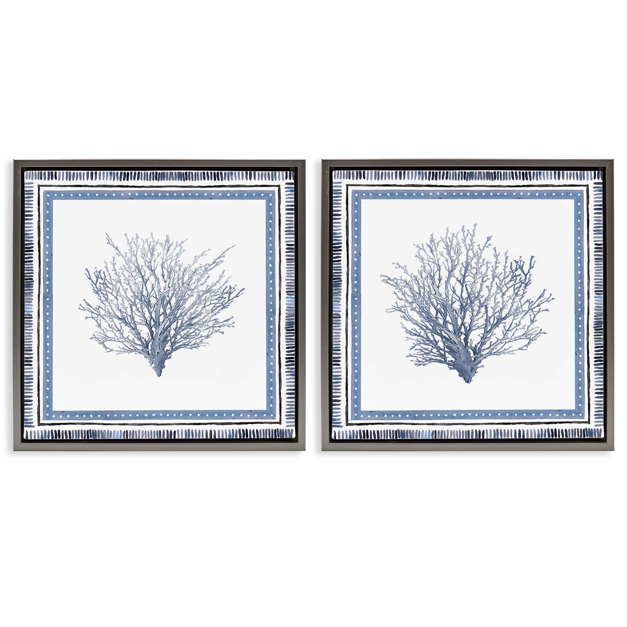 Stupell Industries B2-801-FFL-2PC-17X17 Maritime Coral Tendrils 2 Piece Gray Framed Floater Canvas Set By Lanie Loreth 18 x 18