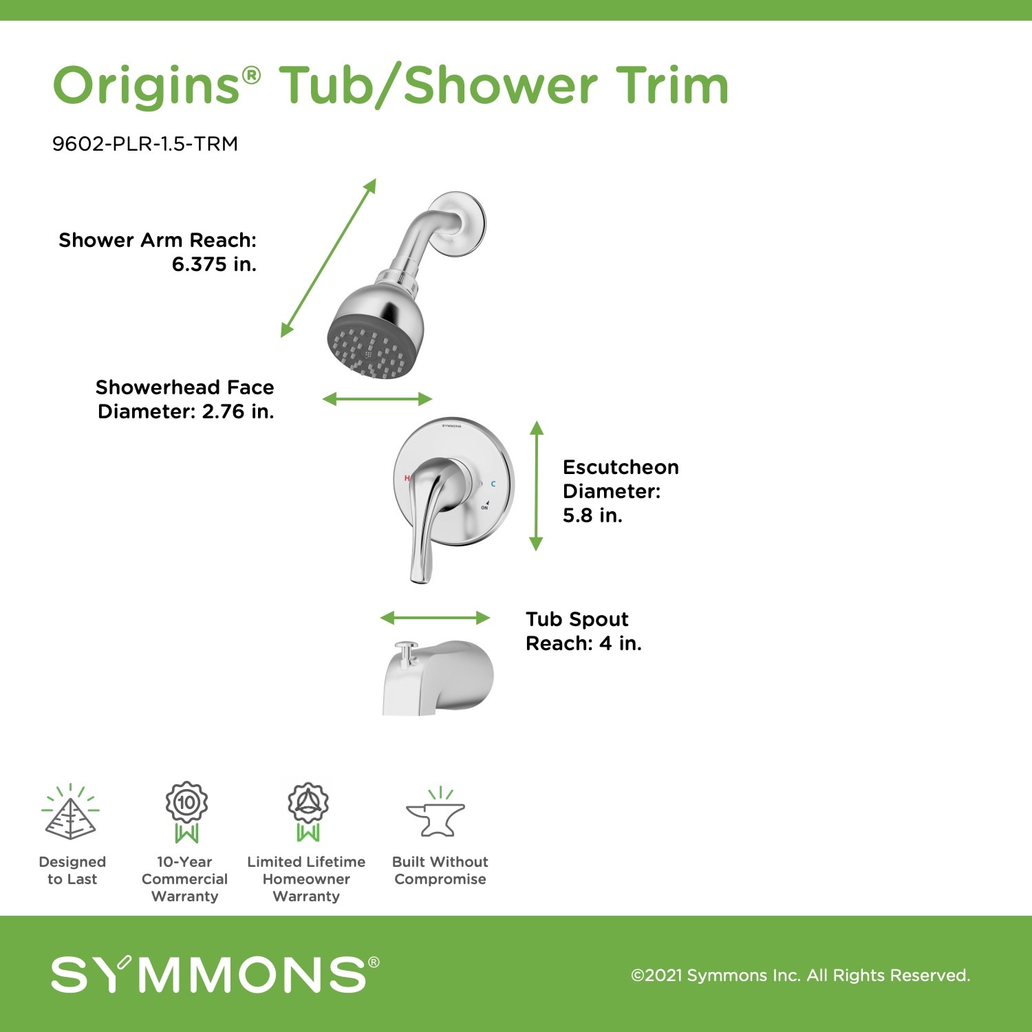 Symmons 9602-PLR-1.5-TRM Showerhead-Bar-Panels - View #2
