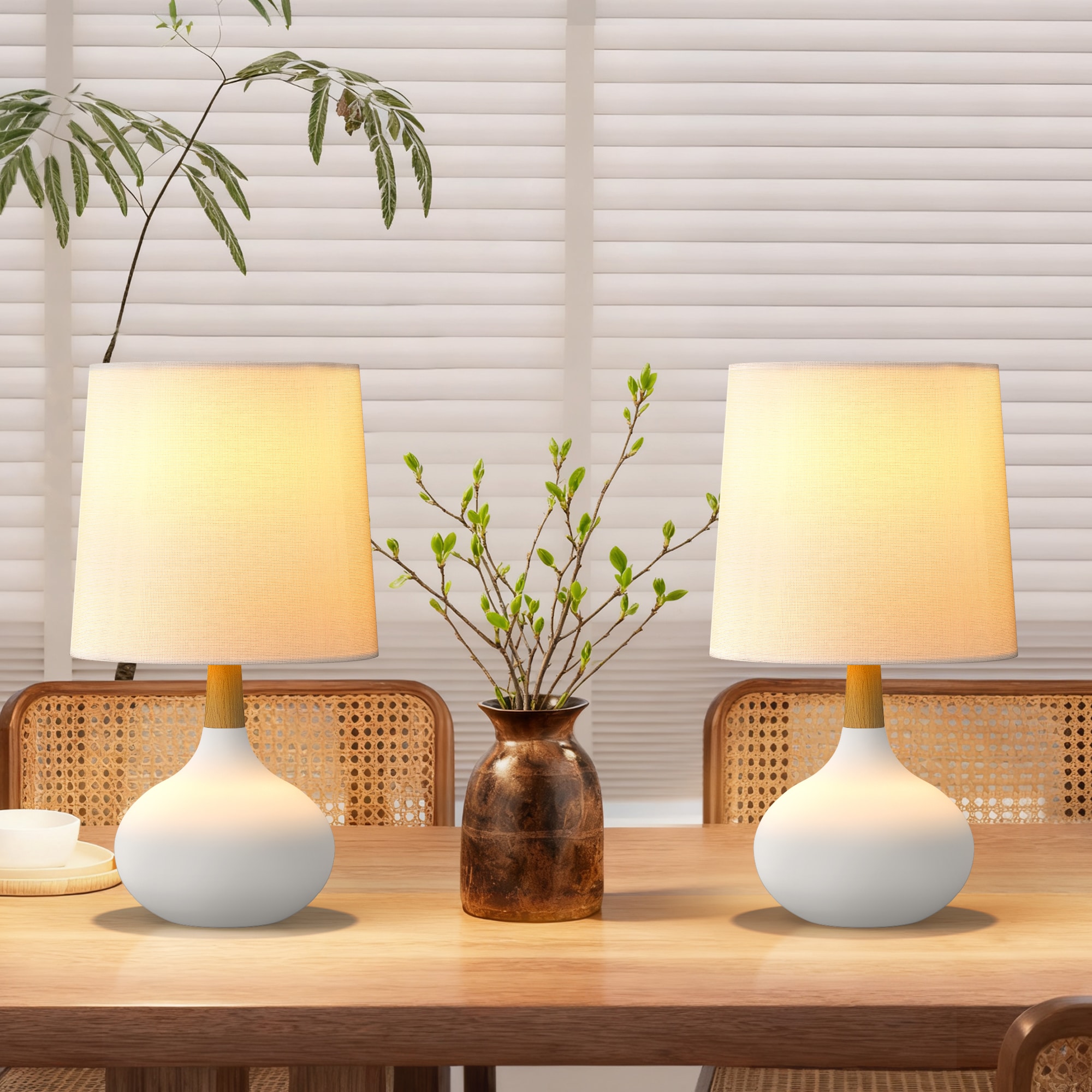 Maxax Deluxe 14-in White and Wood Color LED Rotary socket Table Lamp ...