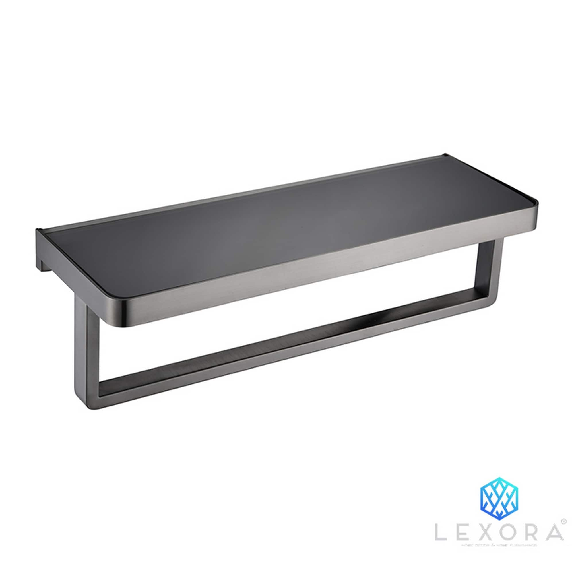 Lexora Bagno Bianca Stainless Steel Black Glass Shelf w/ Toilet Paper Holder - Gun Metal