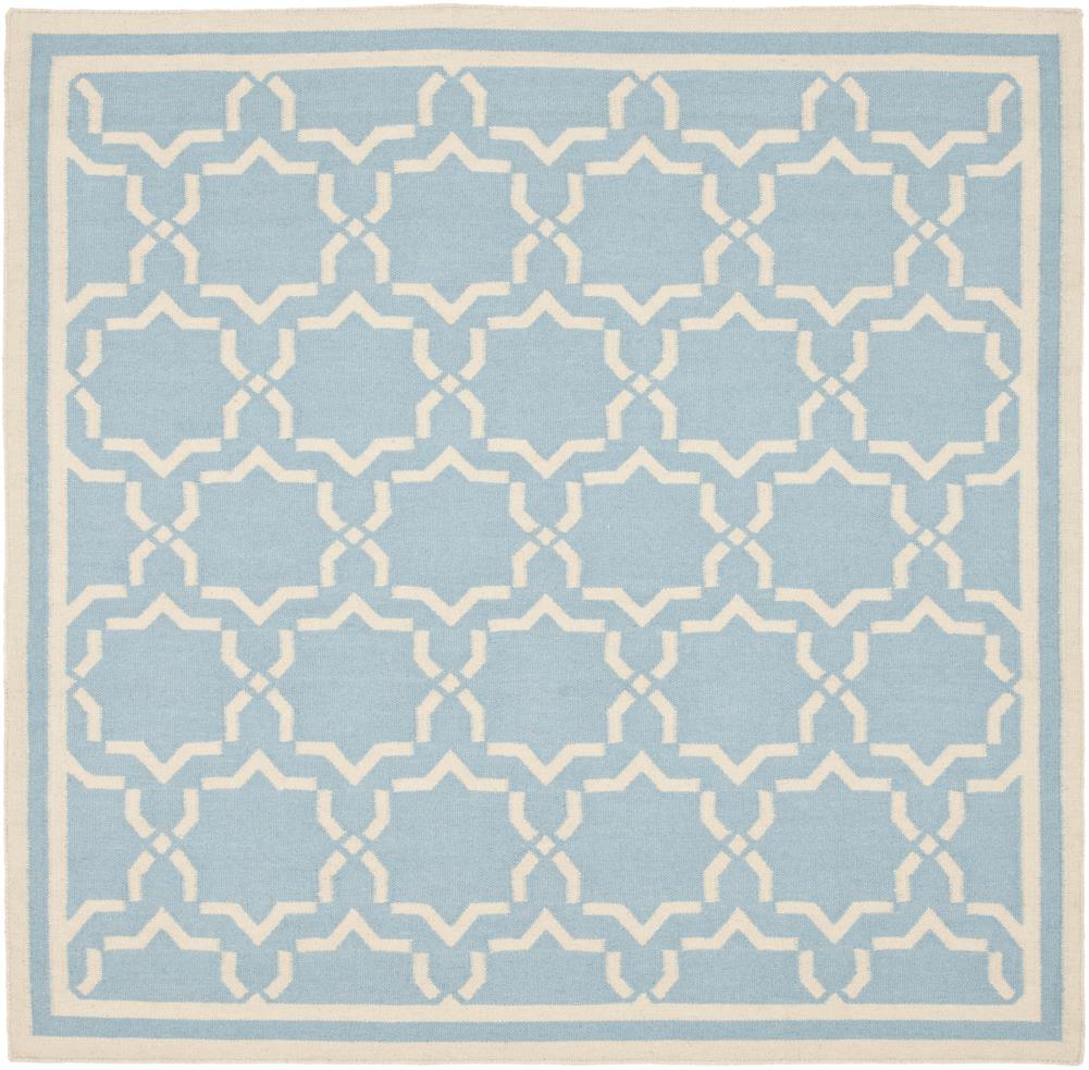 Safavieh DHU545B-6SQ Dhurries Talia 6 x 6 (ft) Wool Light Blue/Ivory Square Indoor Geometric Coastal Area rug