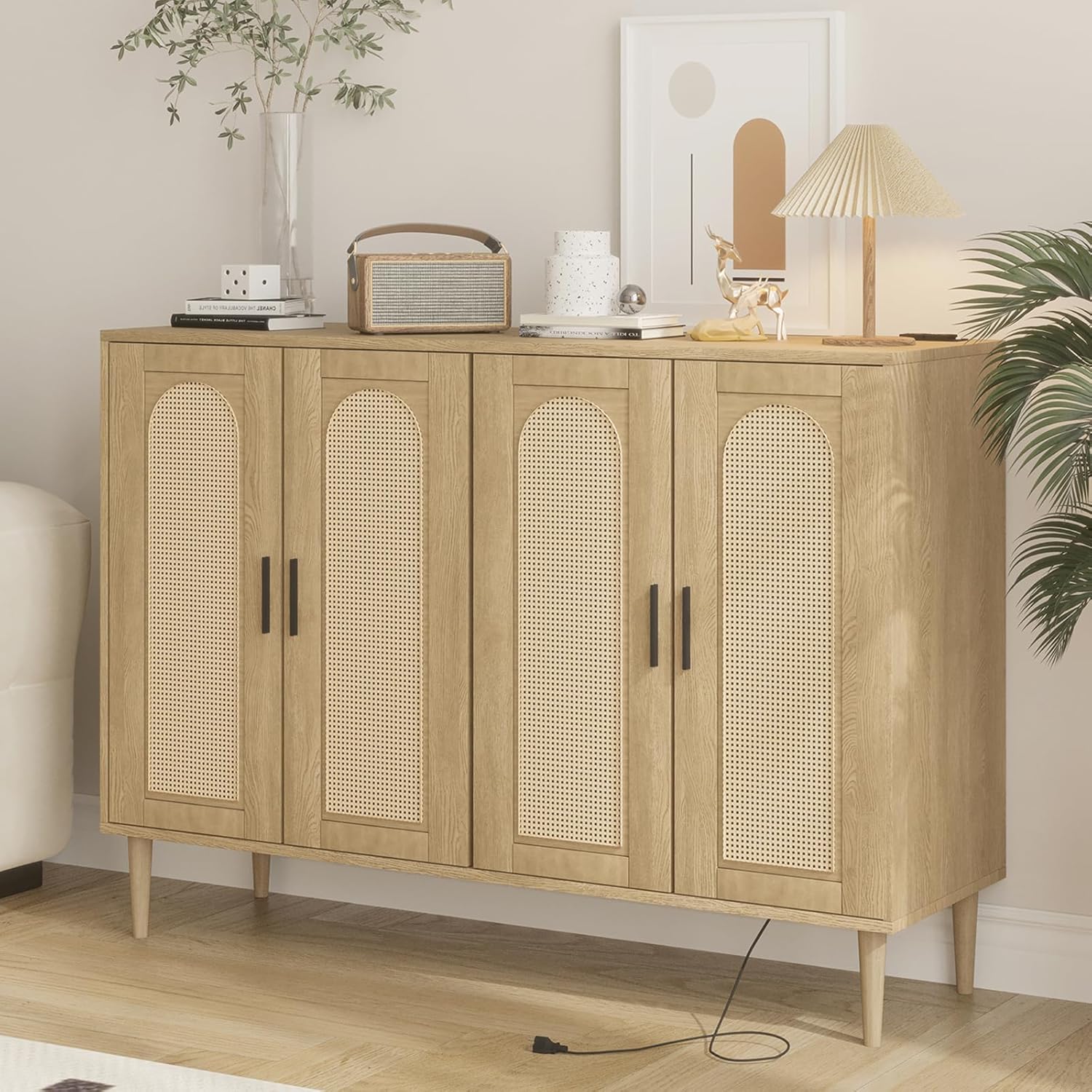 Qeetex LHF-BG-NT92247 Rattan Buffet Cabinet with Storage - Natural