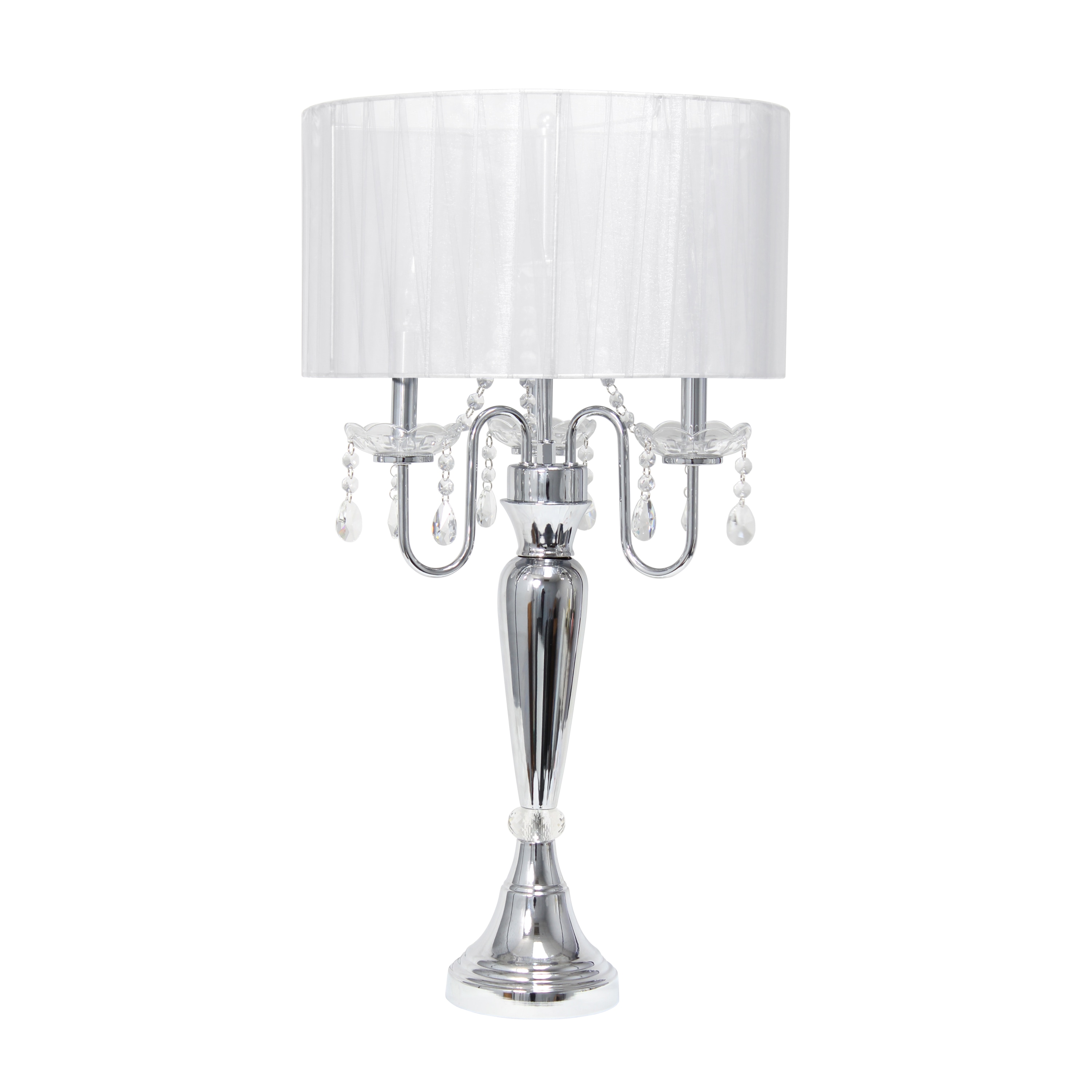 Lalia Home LHT-4022-WH 31-in Chrome/White Shade LED Rotary socket Table Lamp with Fabric Shade