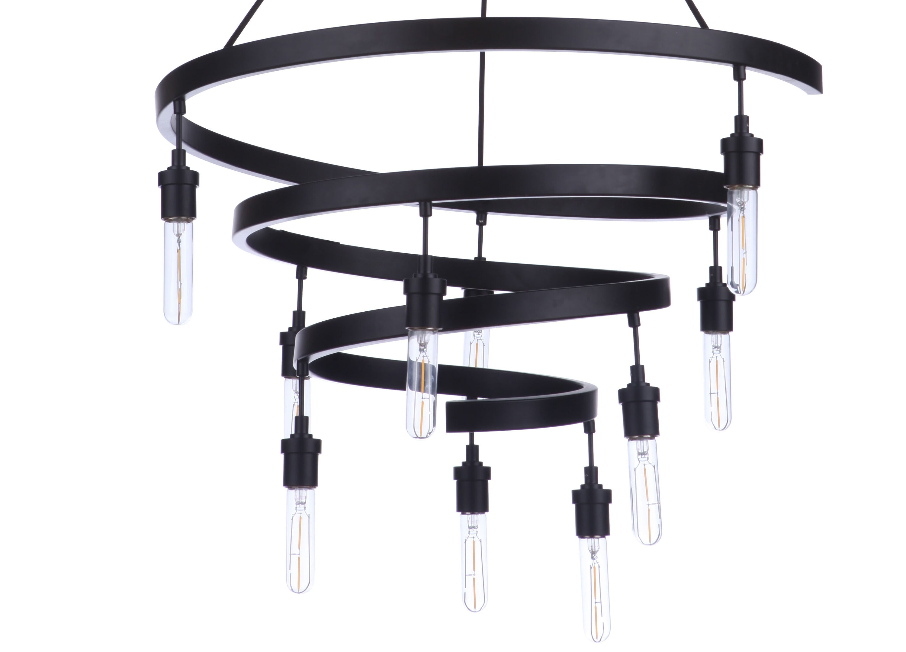 Tranquil Flat Black Spiral 10-Light Iron Chandelier