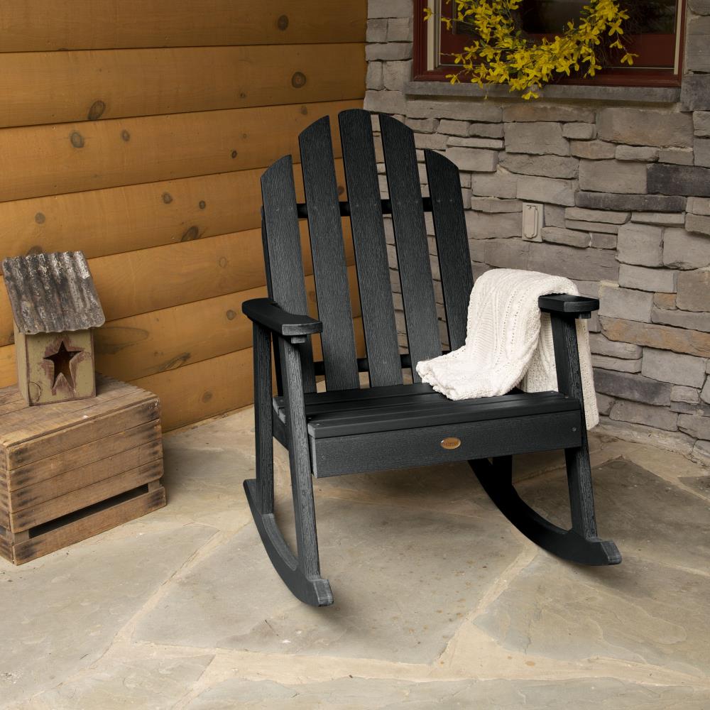 highwood AD-RKCH3-BKE The Classic Westport Black Poly-lumber Frame Rocking Chair with Slat Seat