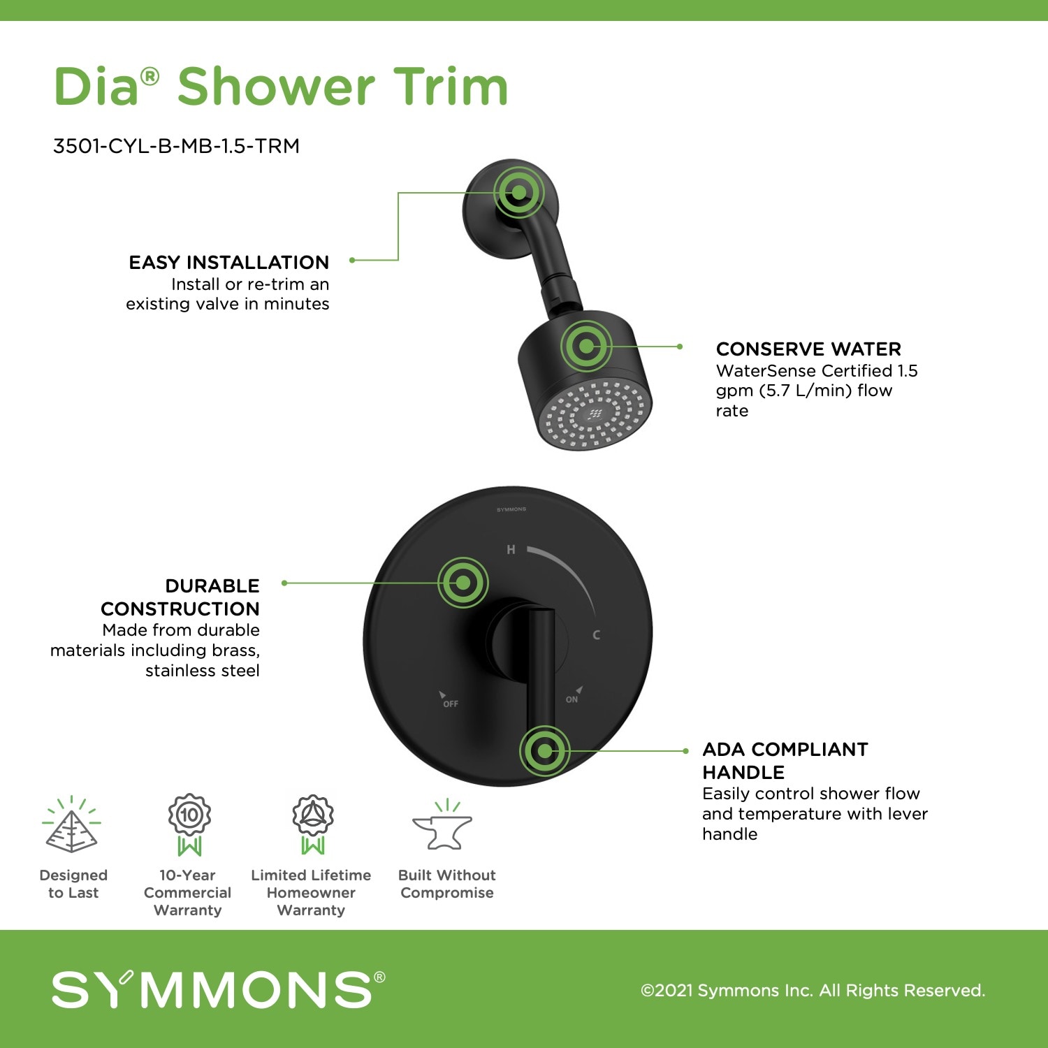 Symmons 3501CYLBMB1.5TRM Tub-Shower-Faucets - View #3