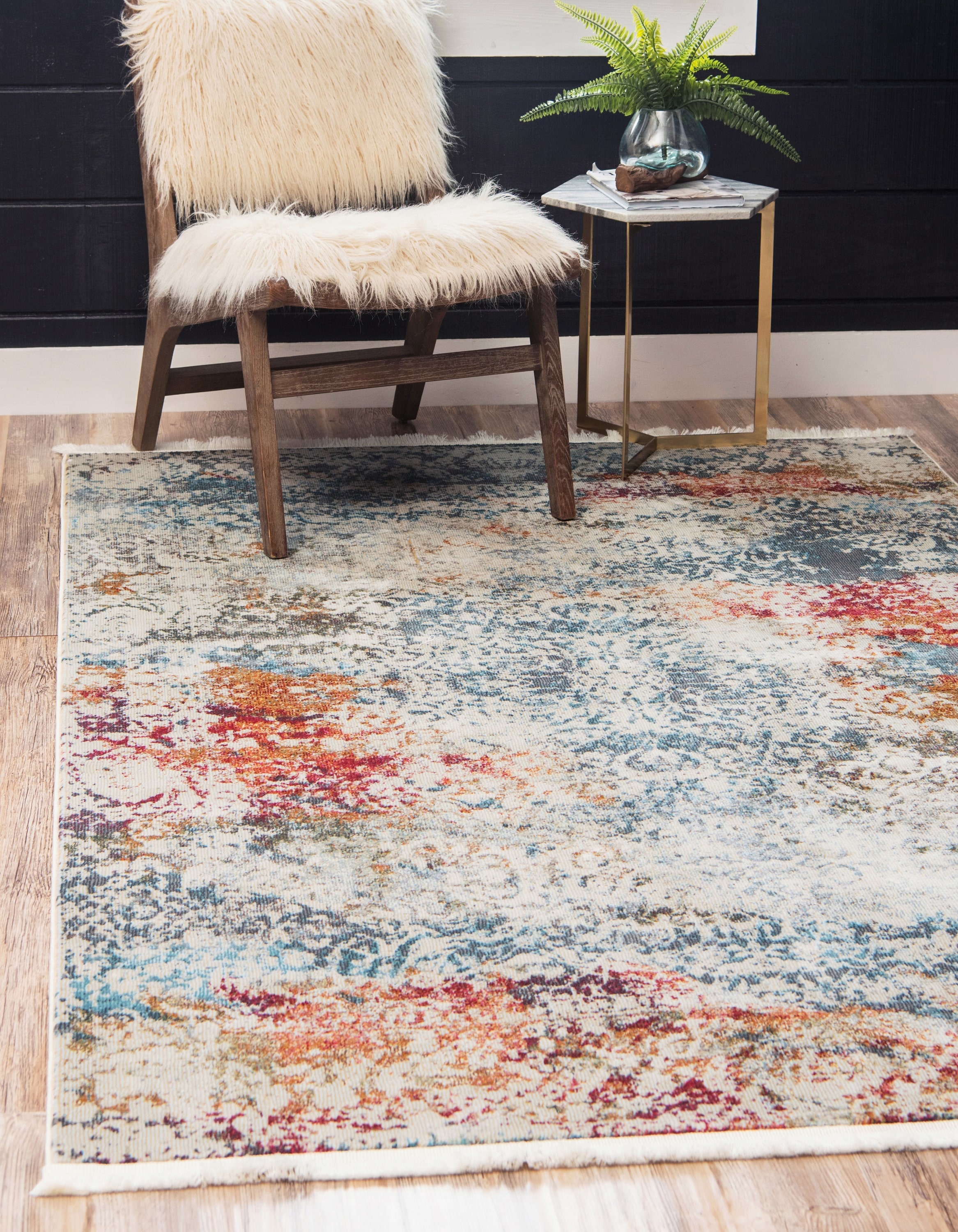 Ivory and Gray-Beige 8' x 10' Rectangular Easy-Care Synthetic Rug