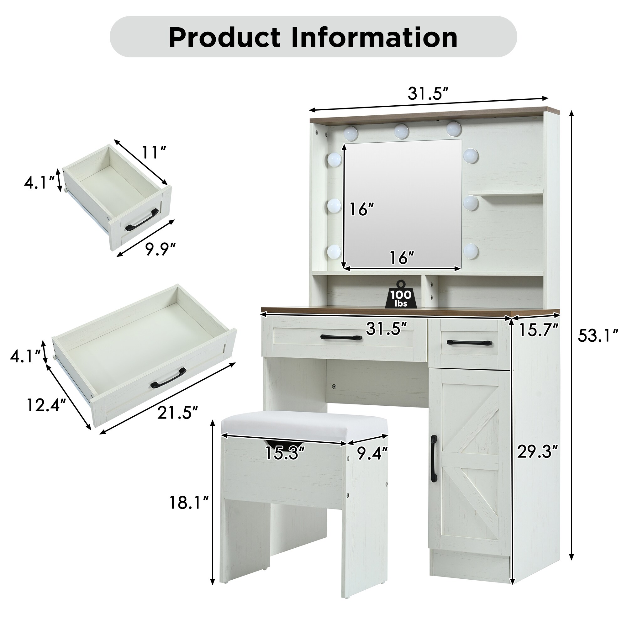 SINOFURN SYD250022WT Bedroom-Vanities - View #3